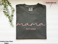 Comfort Colors Custom Embroidered Mama Est Shirt,  Baby Announcement Shirt, Gift for New Mom, Mom to Be Shirt, Custom Mama Embroidery Tee