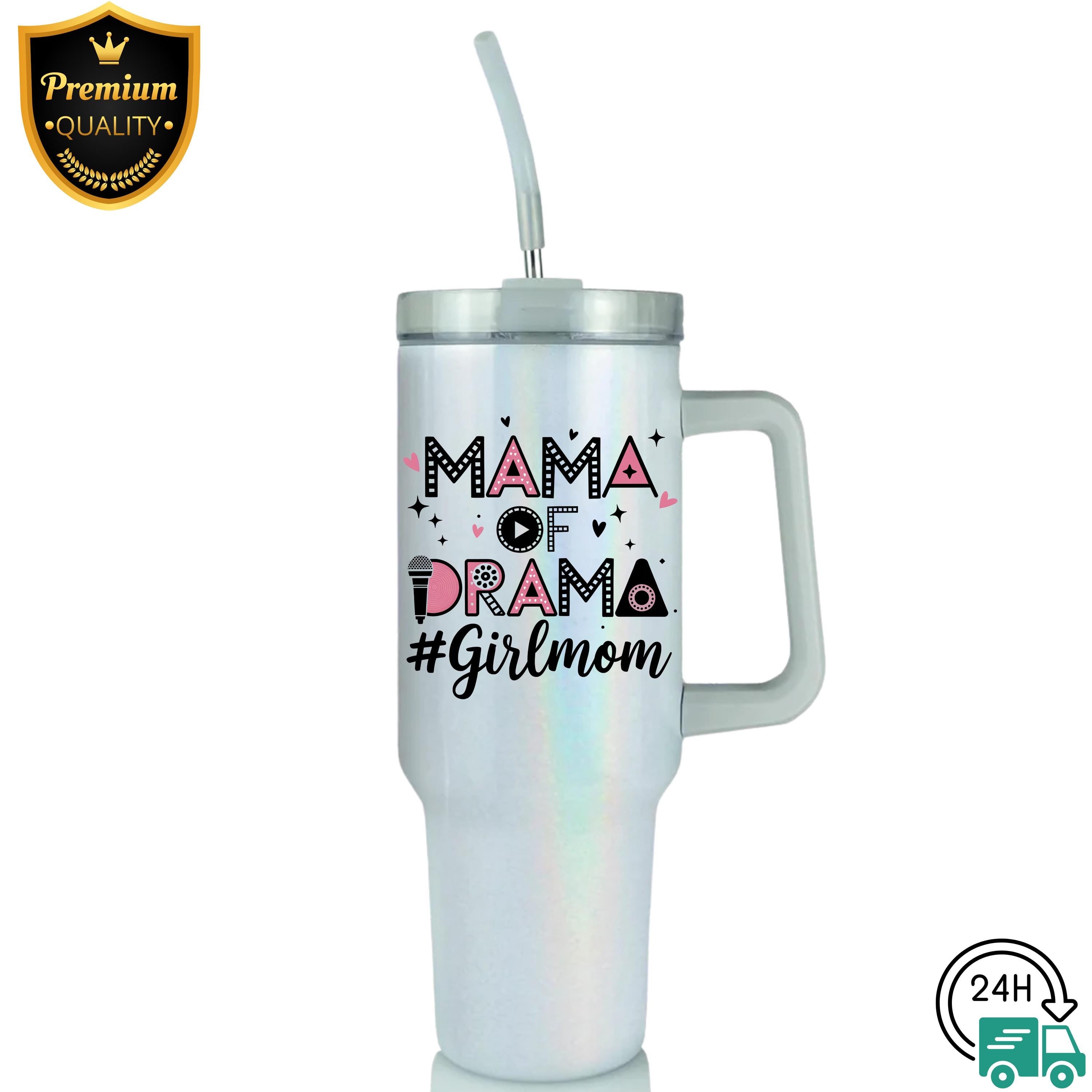 Mama Of Drama Girl Mom Tumbler, Mama Tumbler Wrap, Girl Mom 20 oz Template, Stainless Steel Insulated Travel Mug For Mom, Trendy Mom Gift