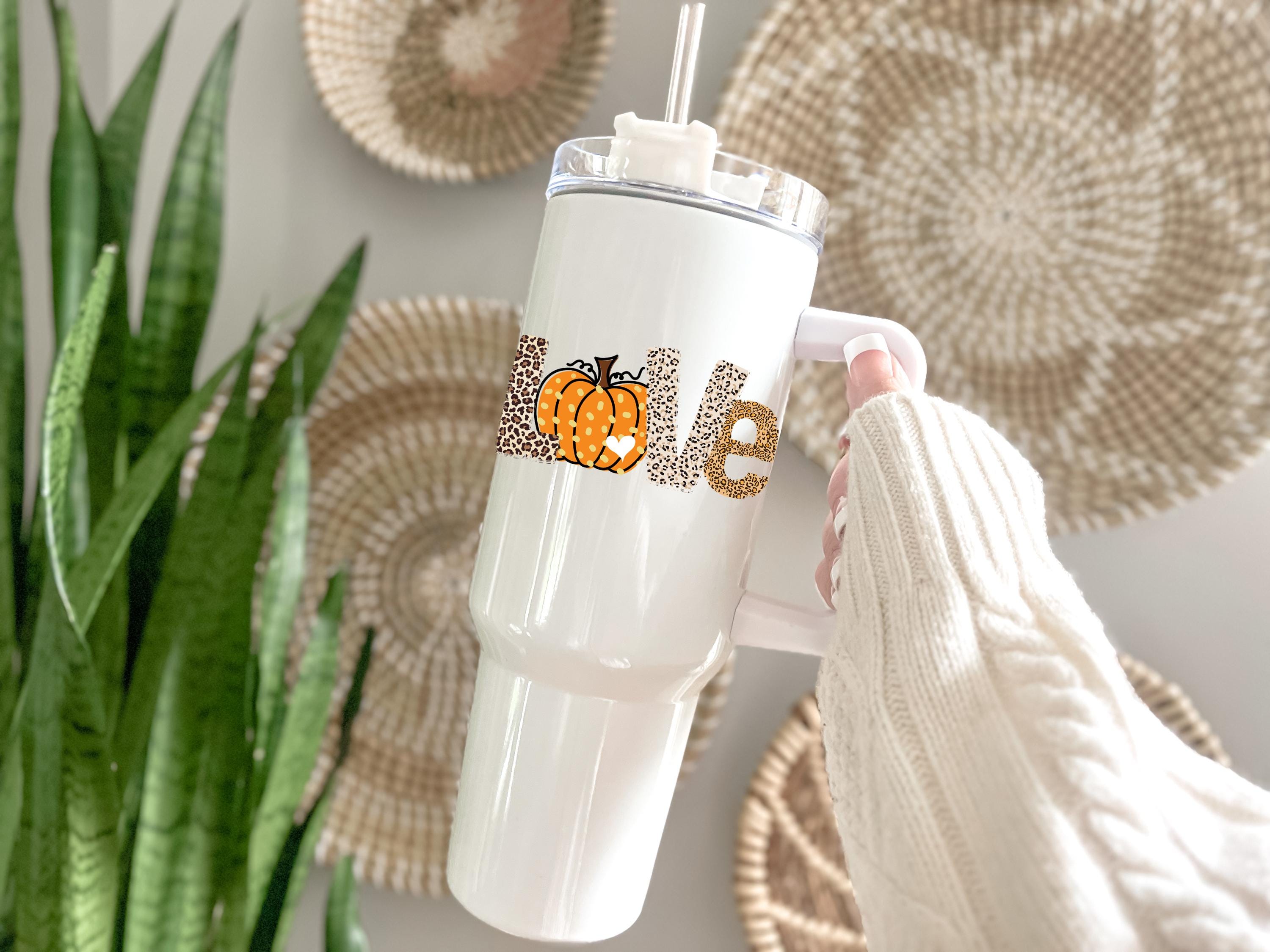 Pumpkin Love Tumbler, Leopard Pumpkin 40oz Tumbler, Fall Theme Tumler, 40oz pumpkin tumbler, Pumpkin Tumbler with Handle, Leopard Tumbler