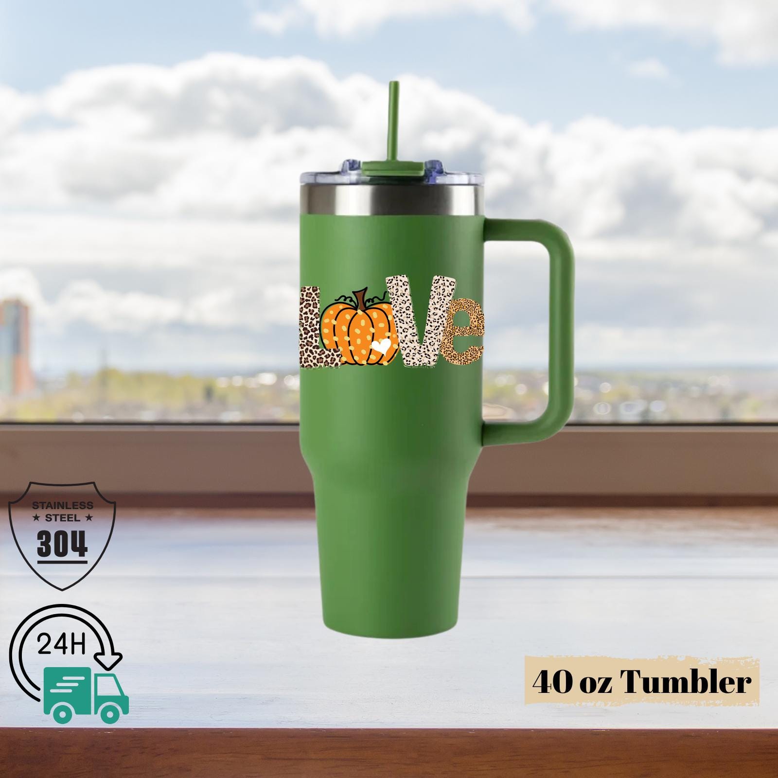 Pumpkin Love Tumbler, Leopard Pumpkin 40oz Tumbler, Fall Theme Tumler, 40oz pumpkin tumbler, Pumpkin Tumbler with Handle, Leopard Tumbler