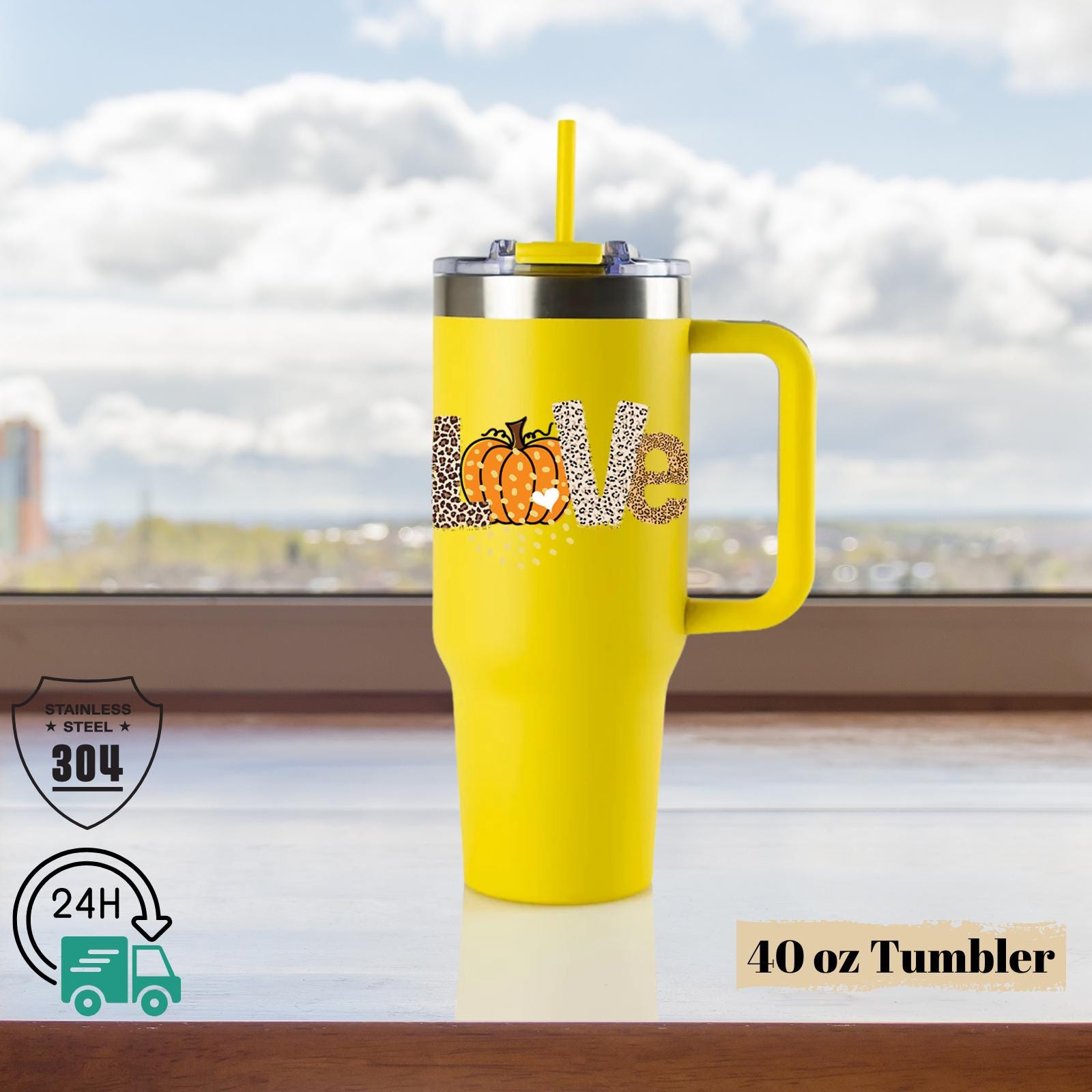 Pumpkin Love Tumbler, Leopard Pumpkin 40oz Tumbler, Fall Theme Tumler, 40oz pumpkin tumbler, Pumpkin Tumbler with Handle, Leopard Tumbler