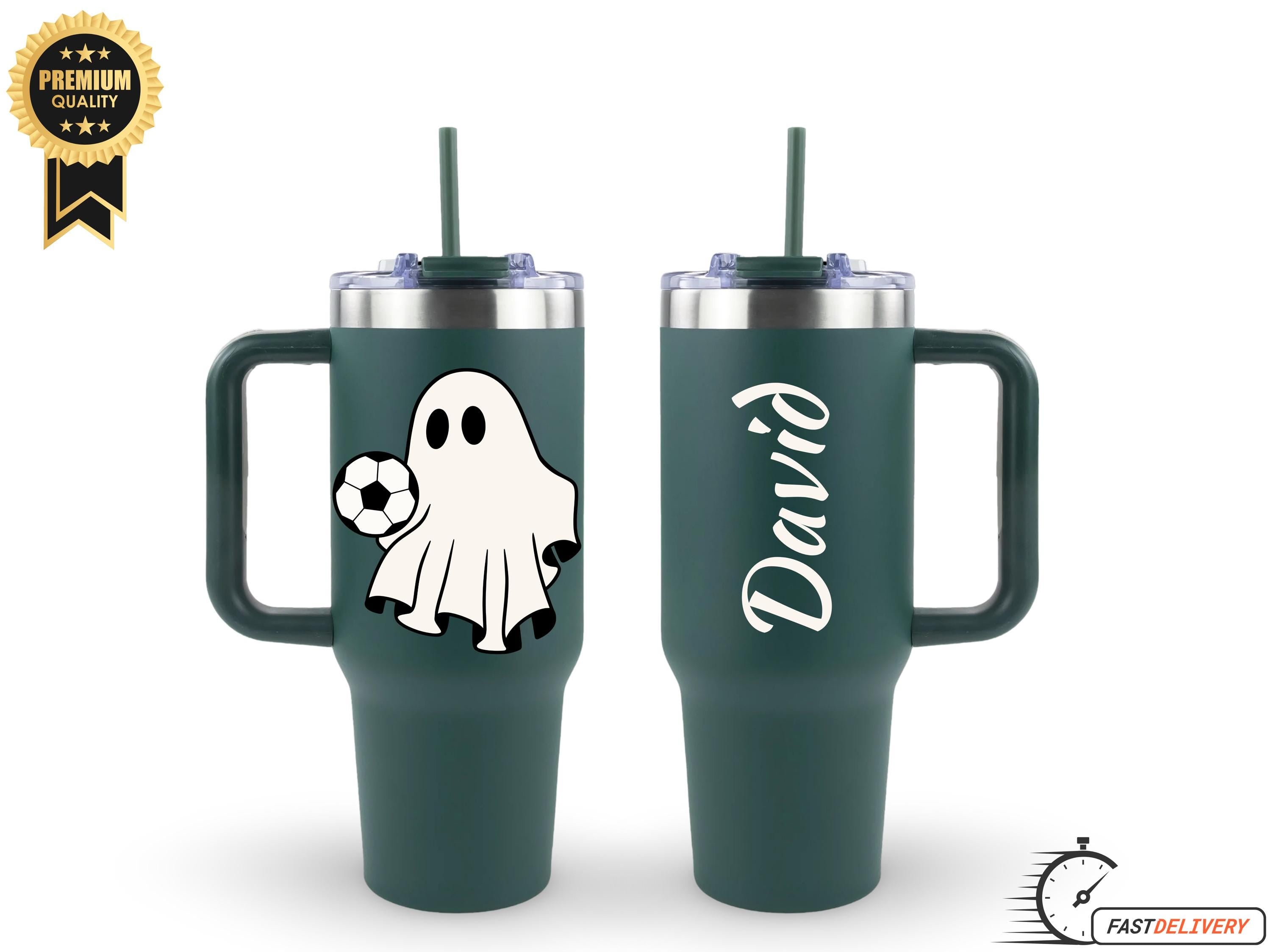 Personalized Halloween Ghost Tumbler with Name, Sportive Ghost Travel Cup, Custom 40oz Cup with Name, Spooky Season Iced Coffee Tumbler