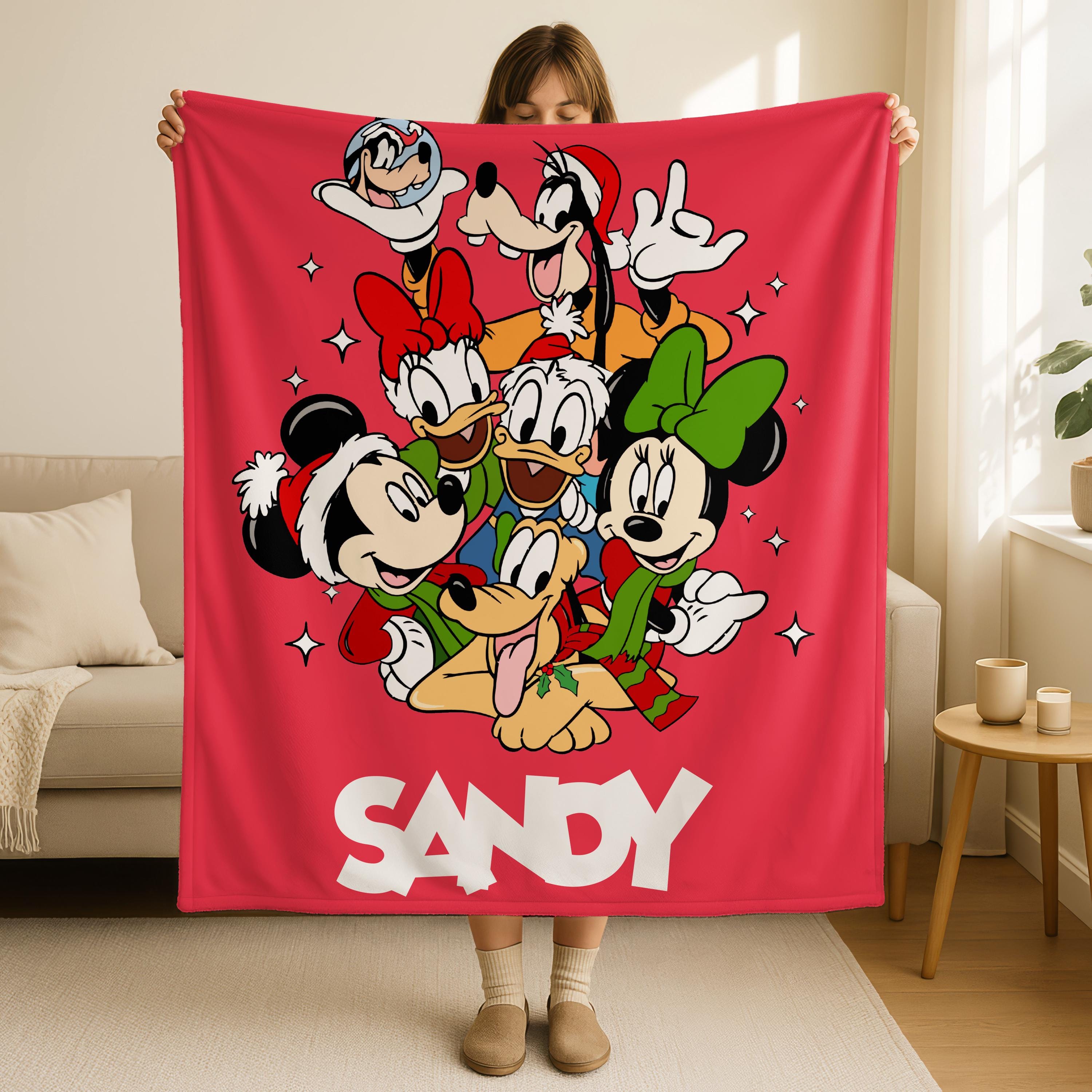 Personalized Mickey and Friends Santa Christmas Throw Blanket, Mickey's Very Merry Christmas Party Home Decor, Disney's Christmas Blanket