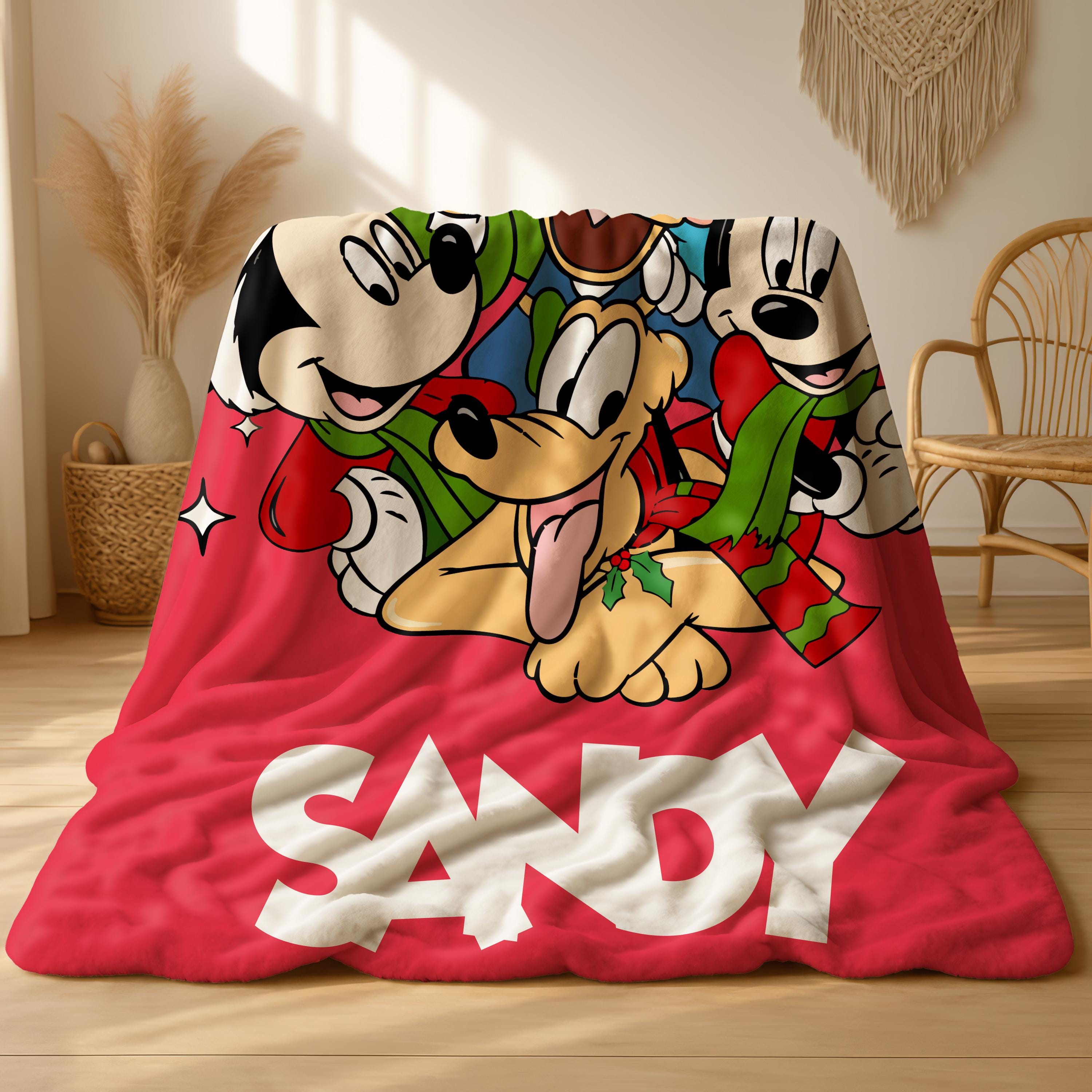 Personalized Mickey and Friends Santa Christmas Throw Blanket, Mickey's Very Merry Christmas Party Home Decor, Disney's Christmas Blanket