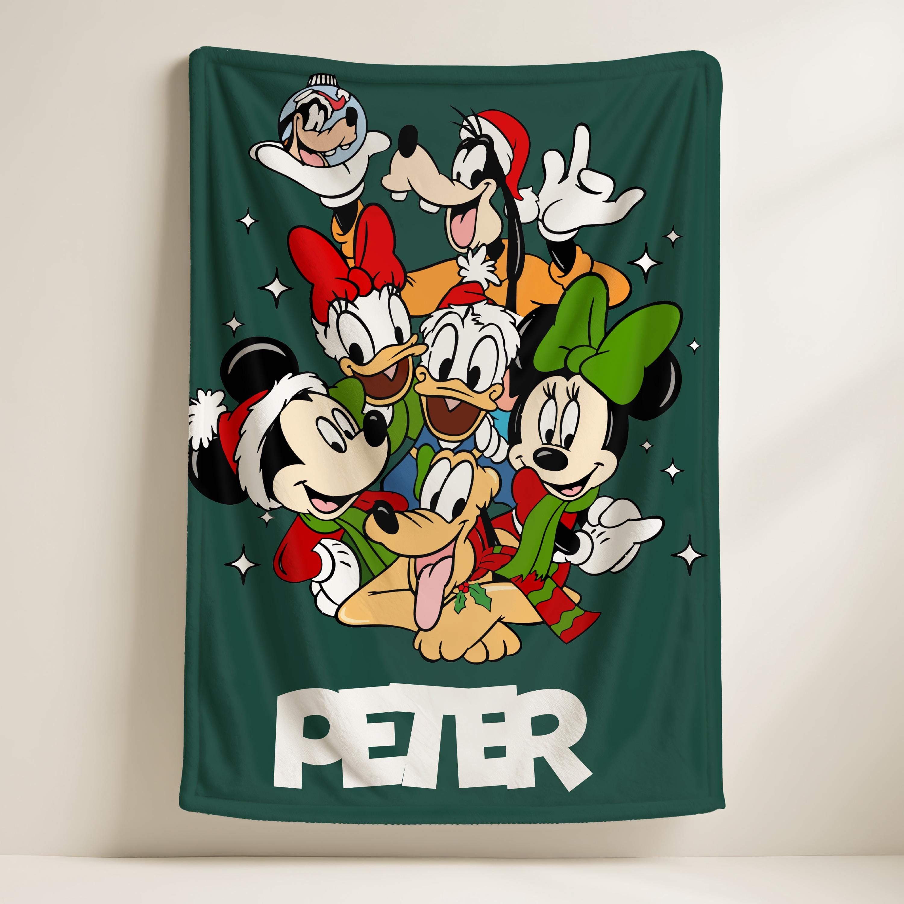 Personalized Mickey and Friends Santa Christmas Throw Blanket, Mickey's Very Merry Christmas Party Home Decor, Disney's Christmas Blanket