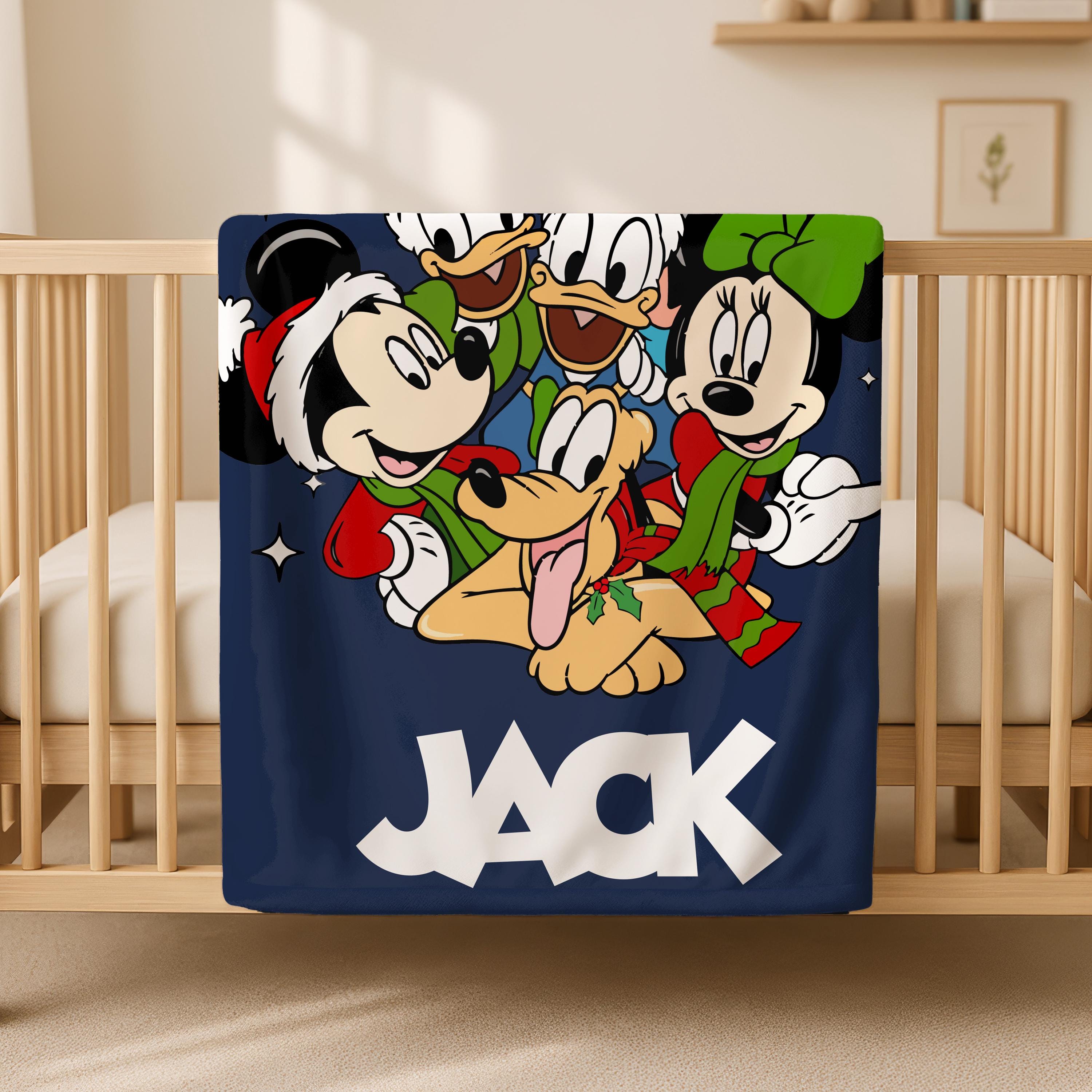 Personalized Mickey and Friends Santa Christmas Throw Blanket, Mickey's Very Merry Christmas Party Home Decor, Disney's Christmas Blanket