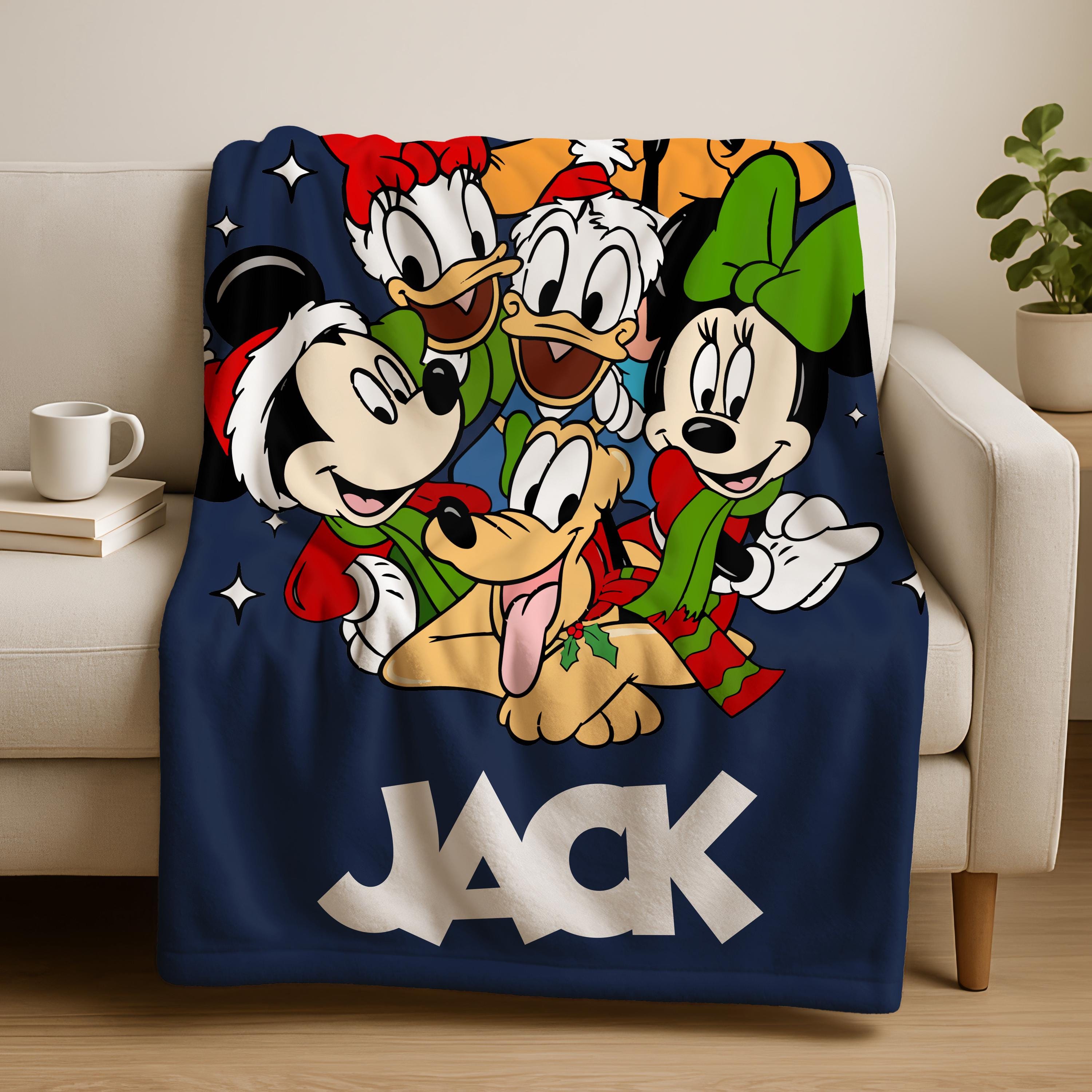 Personalized Mickey and Friends Santa Christmas Throw Blanket, Mickey's Very Merry Christmas Party Home Decor, Disney's Christmas Blanket