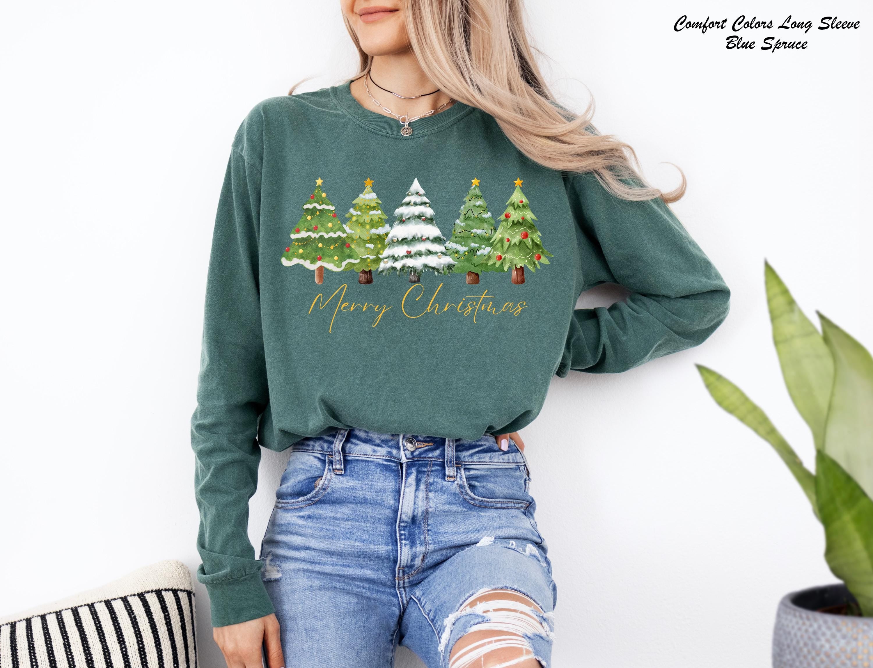 Green Trees Christmas Shirt, Merry Christmas Shirt, Womans Holiday Shirt, Christmas Party Shirt, Xmas Party Tee, Xmas Gift, Winter Shirt
