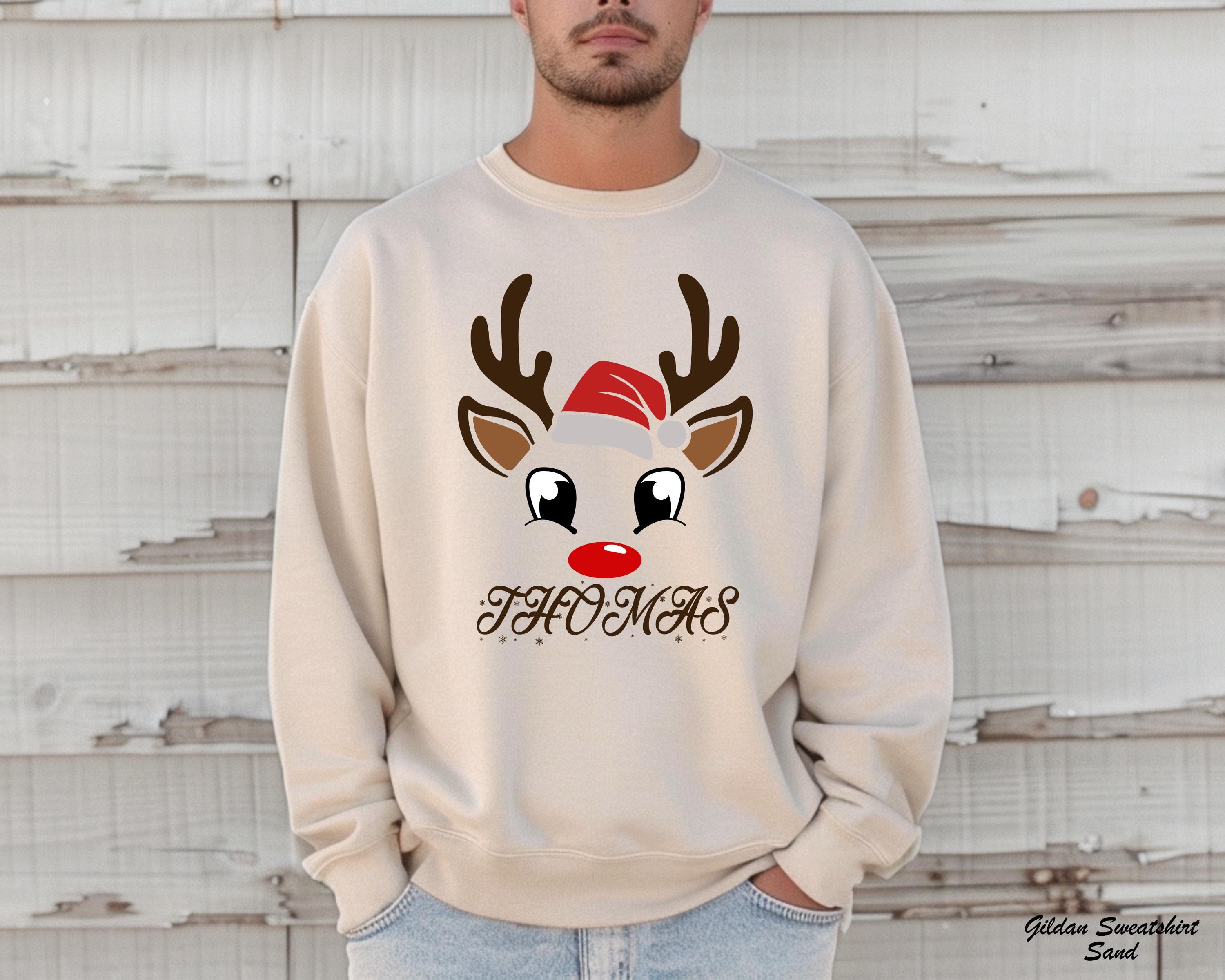 Custom Reindeer Merry Christmas Sweatshirt, Personalized Christmas Gift, Custom Family Name Tee, Xmas Sweater,Christmas Holiday Sweatshirt