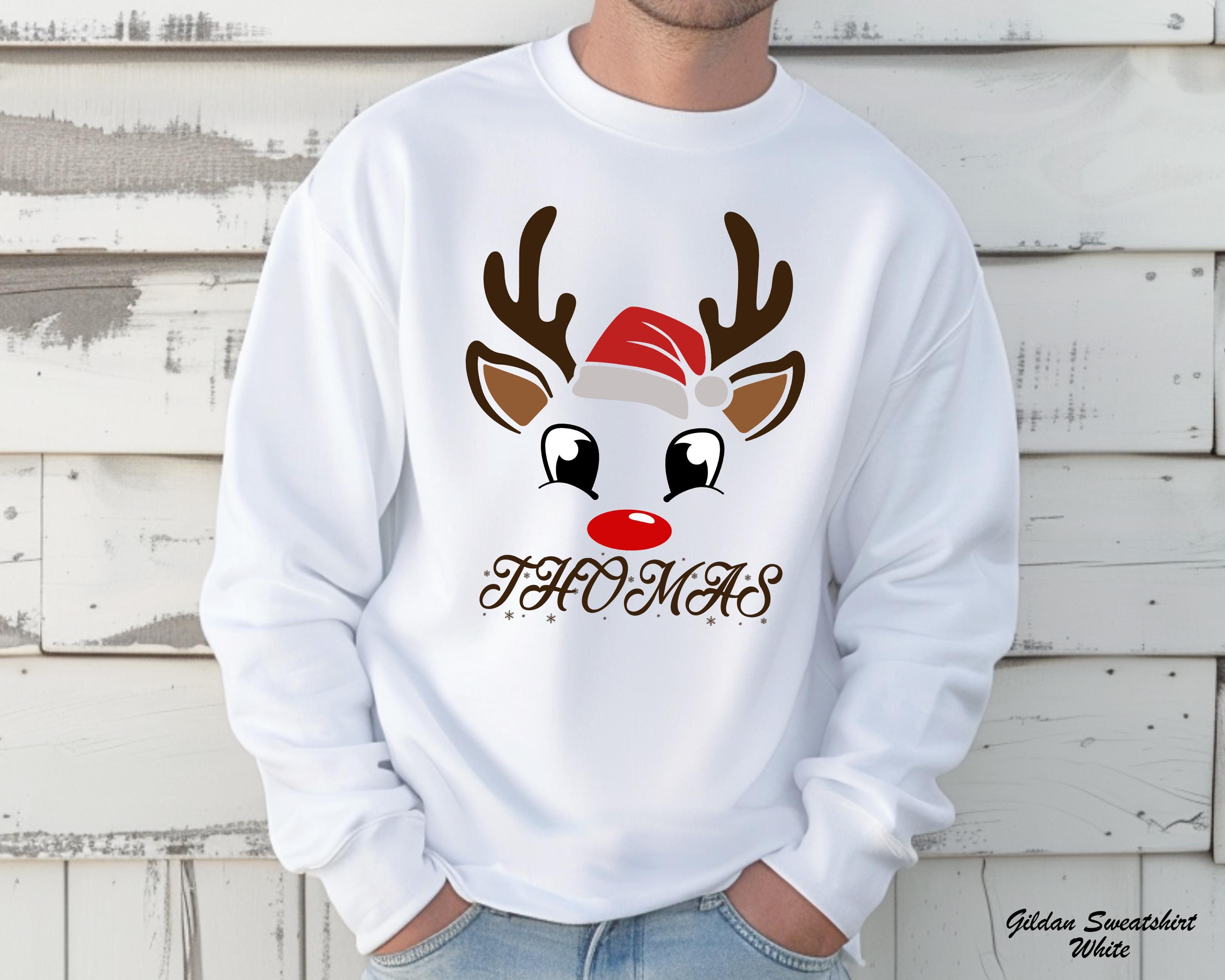 Custom Reindeer Merry Christmas Sweatshirt, Personalized Christmas Gift, Custom Family Name Tee, Xmas Sweater,Christmas Holiday Sweatshirt