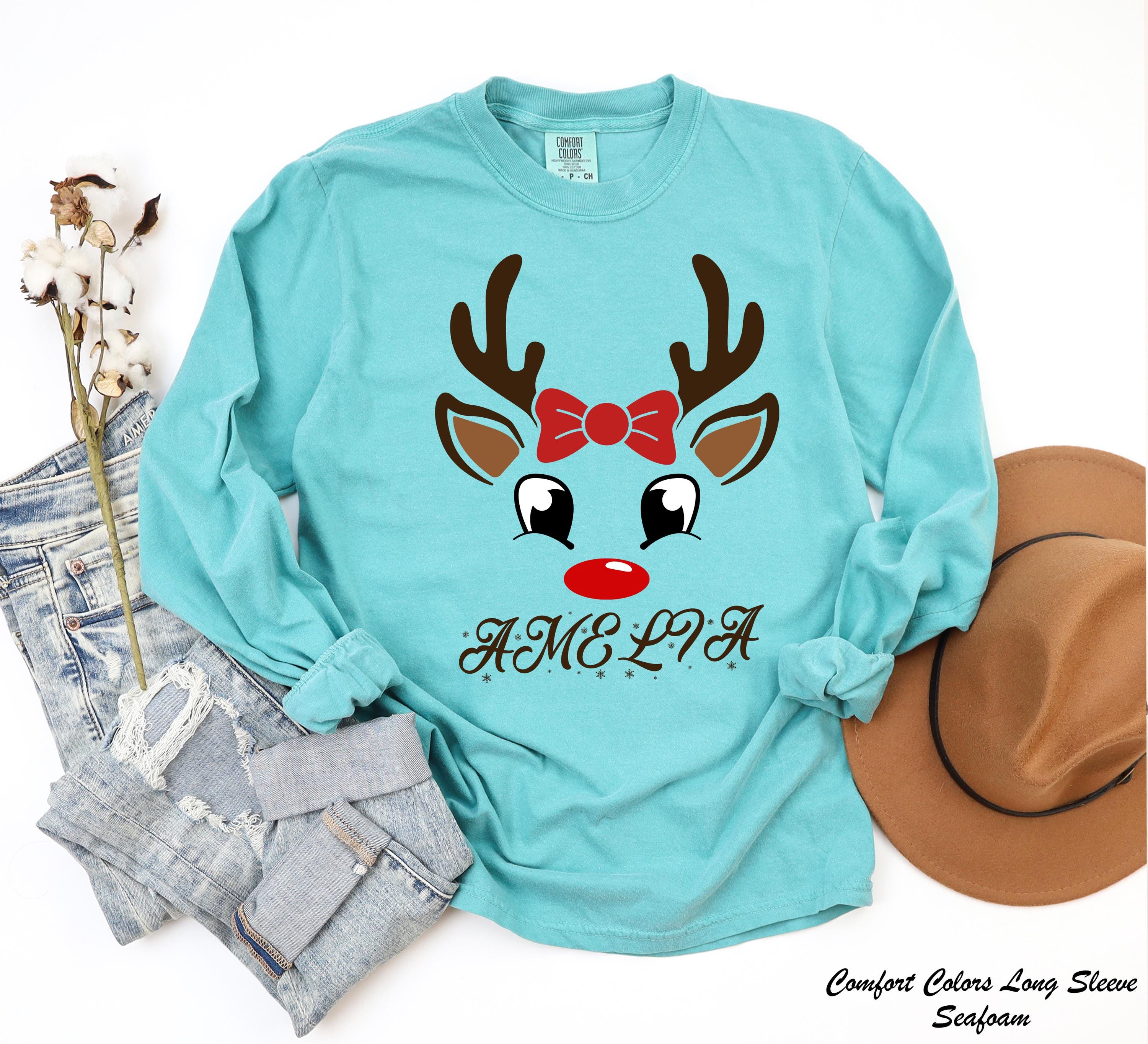 Custom Reindeer Merry Christmas Sweatshirt, Personalized Christmas Gift, Custom Family Name Tee, Xmas Sweater,Christmas Holiday Sweatshirt