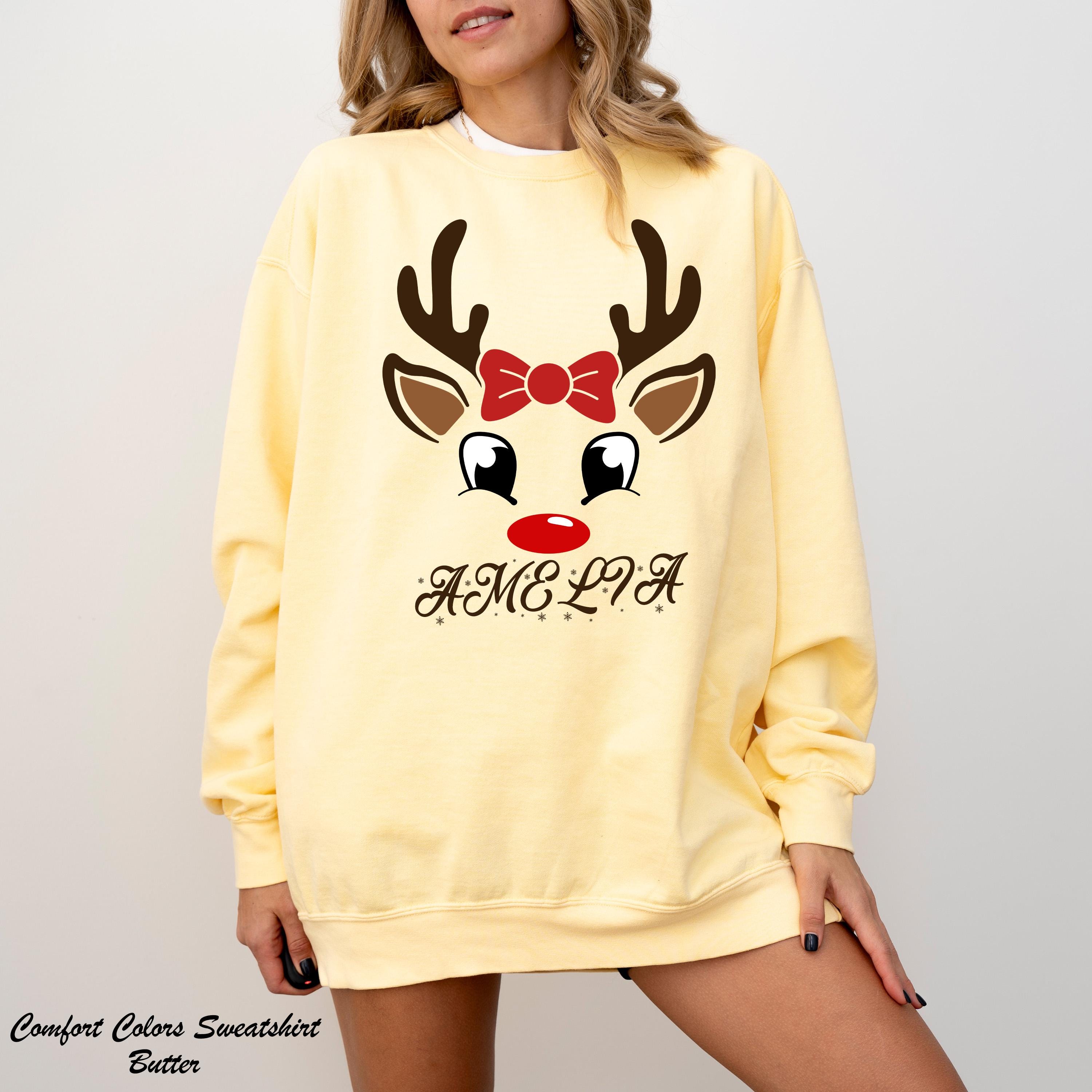 Custom Reindeer Merry Christmas Sweatshirt, Personalized Christmas Gift, Custom Family Name Tee, Xmas Sweater,Christmas Holiday Sweatshirt