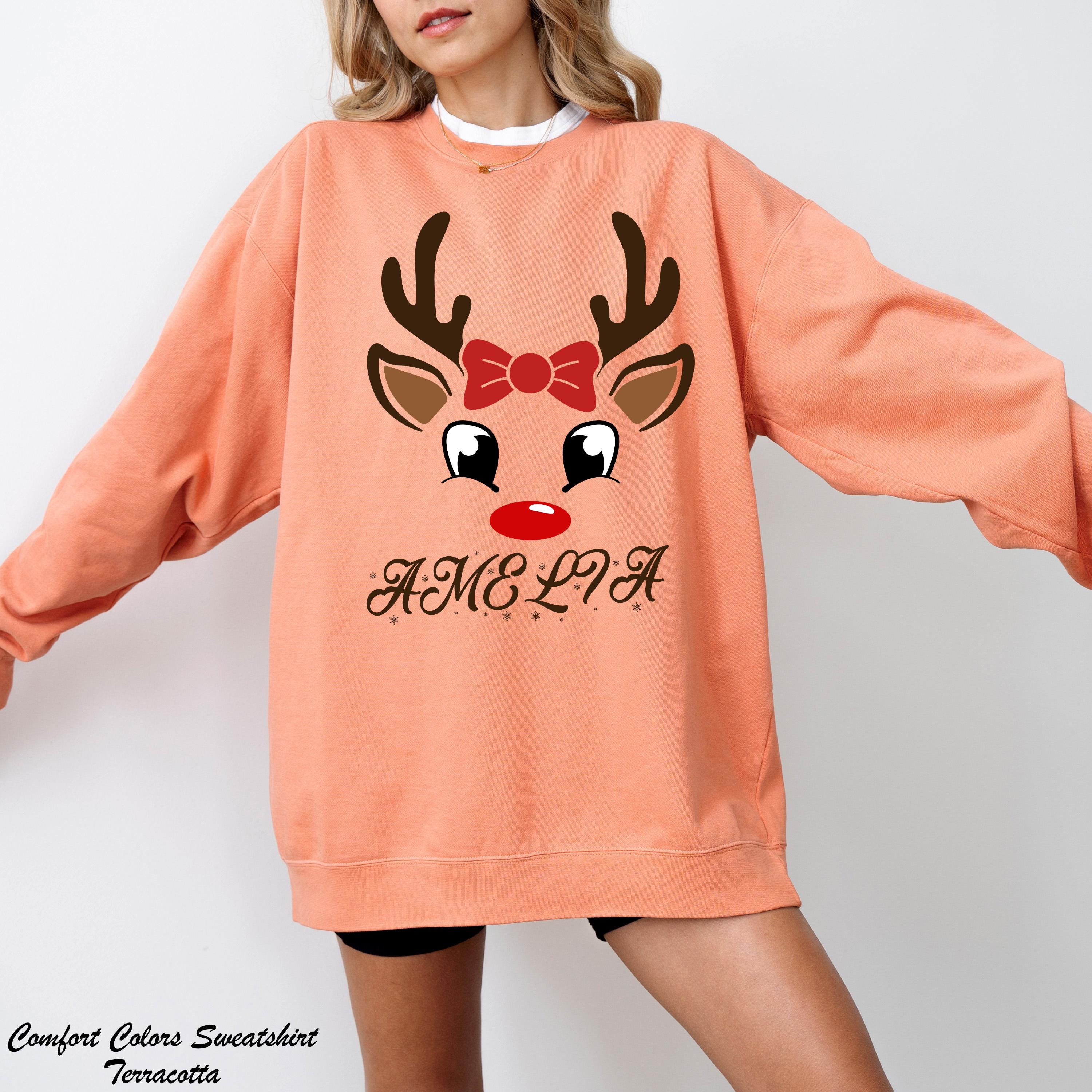 Custom Reindeer Merry Christmas Sweatshirt, Personalized Christmas Gift, Custom Family Name Tee, Xmas Sweater,Christmas Holiday Sweatshirt