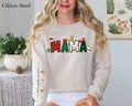 Mama Claus Sweatshirt With Kids On Sleeve Gift For Christmas, Christmas Mom Kids Name Shirt, Custom Christmas Nana Shirt, Grandma Gift