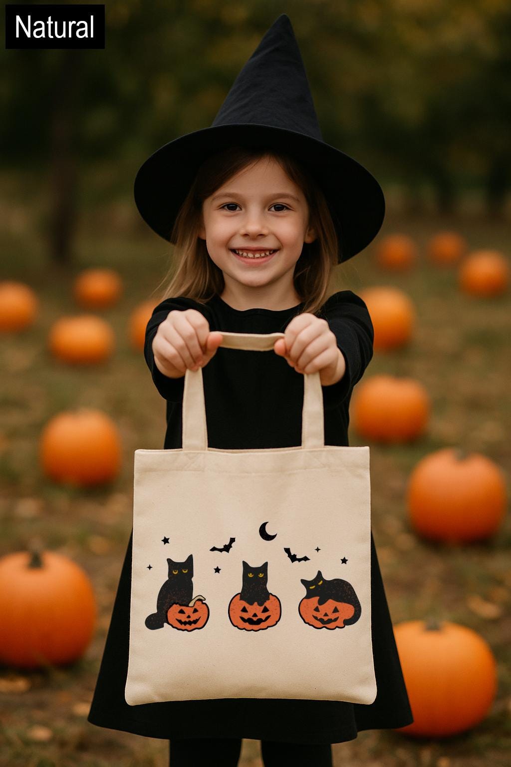 Halloween Black Cat Tote Bag, Black Cat Canvas Bag, Trick or Treat Bag, Durable Canvas Bag, Halloween Pumpkin Tote Bag, For Cat Lovers