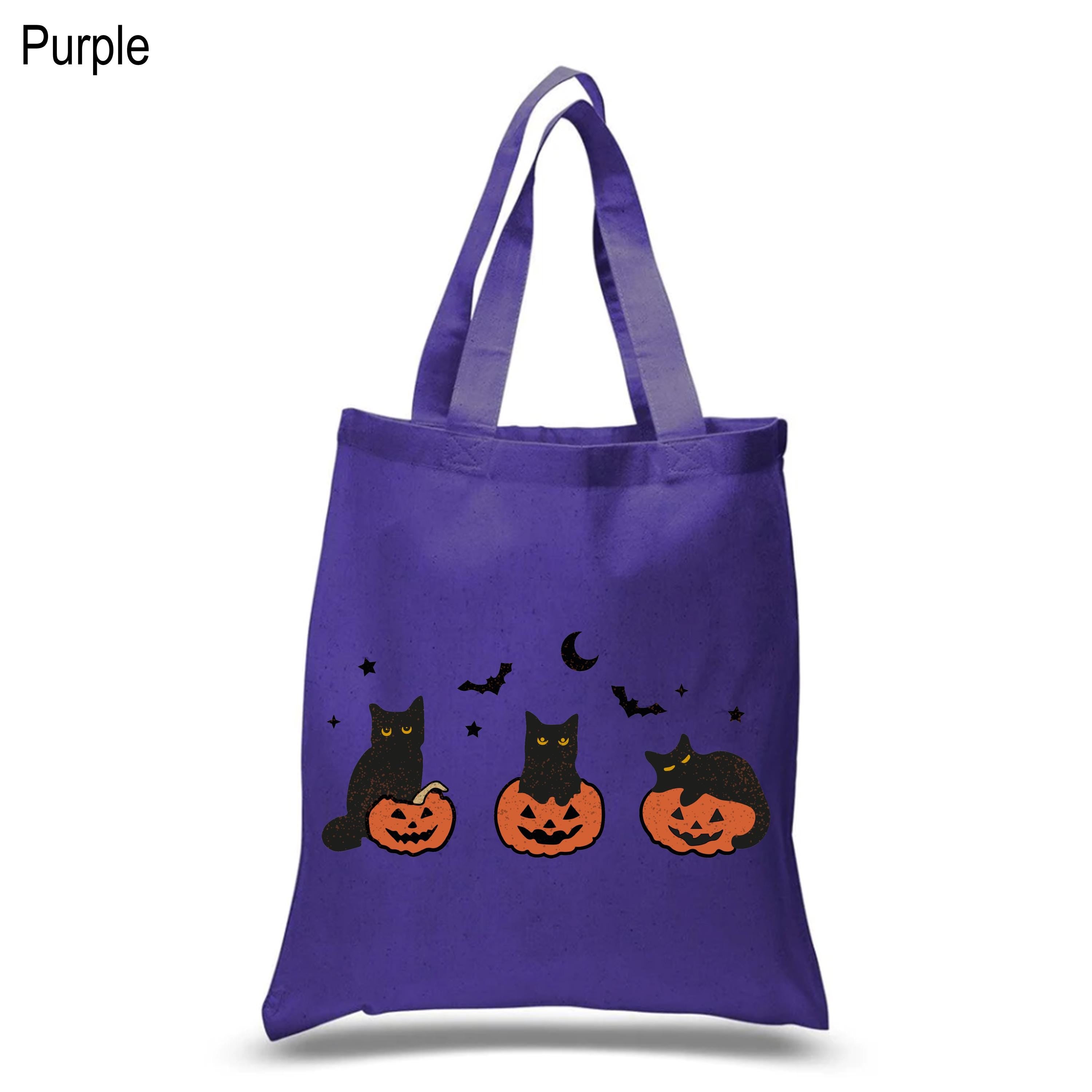 Halloween Black Cat Tote Bag, Black Cat Canvas Bag, Trick or Treat Bag, Durable Canvas Bag, Halloween Pumpkin Tote Bag, For Cat Lovers