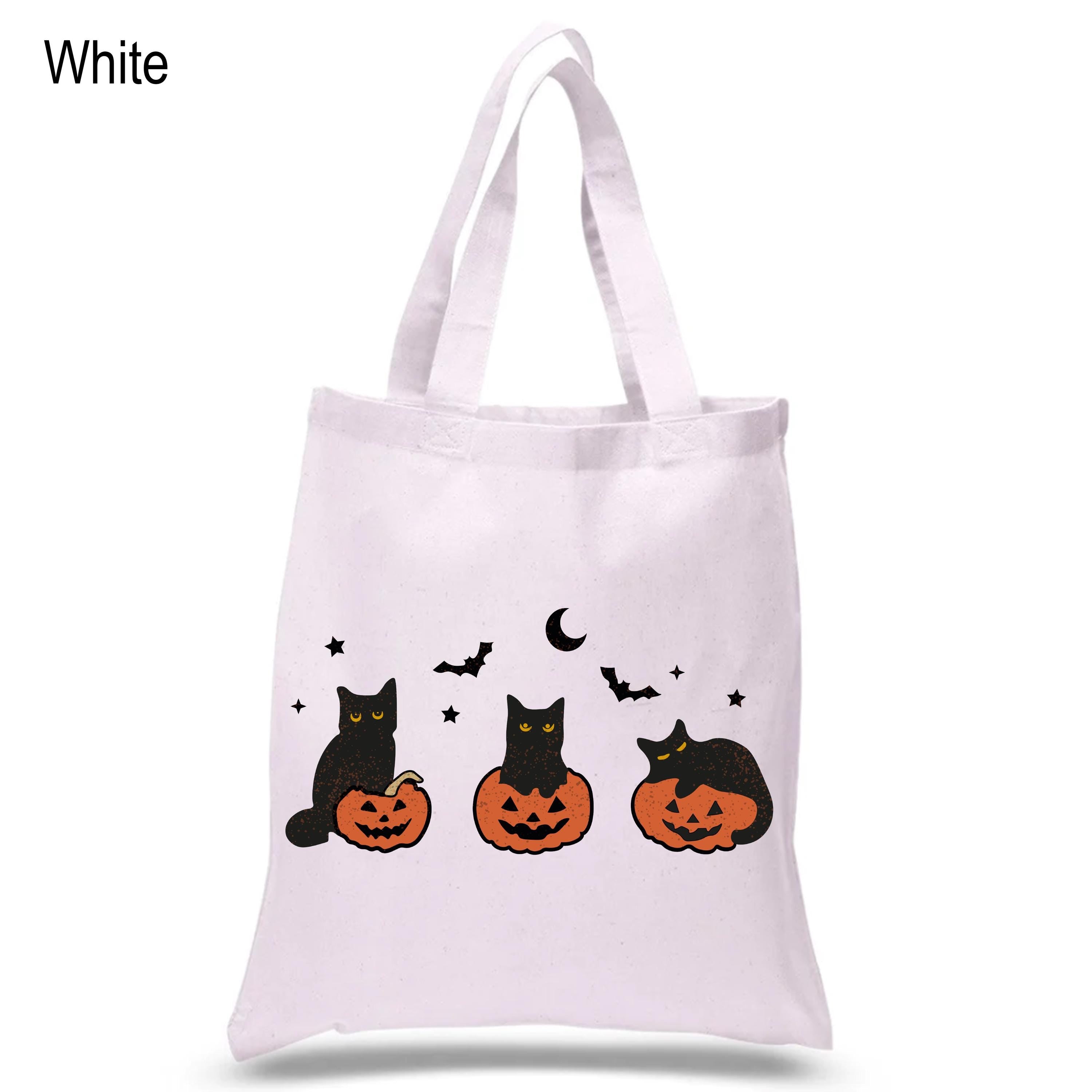 Halloween Black Cat Tote Bag, Black Cat Canvas Bag, Trick or Treat Bag, Durable Canvas Bag, Halloween Pumpkin Tote Bag, For Cat Lovers