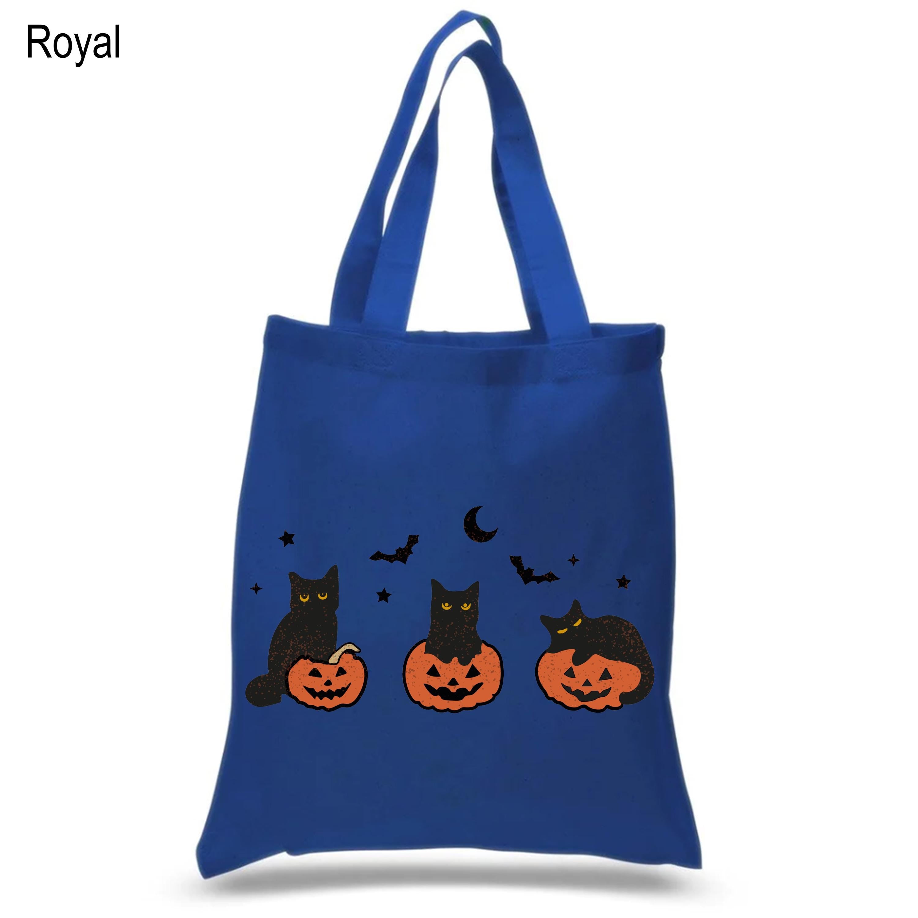 Halloween Black Cat Tote Bag, Black Cat Canvas Bag, Trick or Treat Bag, Durable Canvas Bag, Halloween Pumpkin Tote Bag, For Cat Lovers