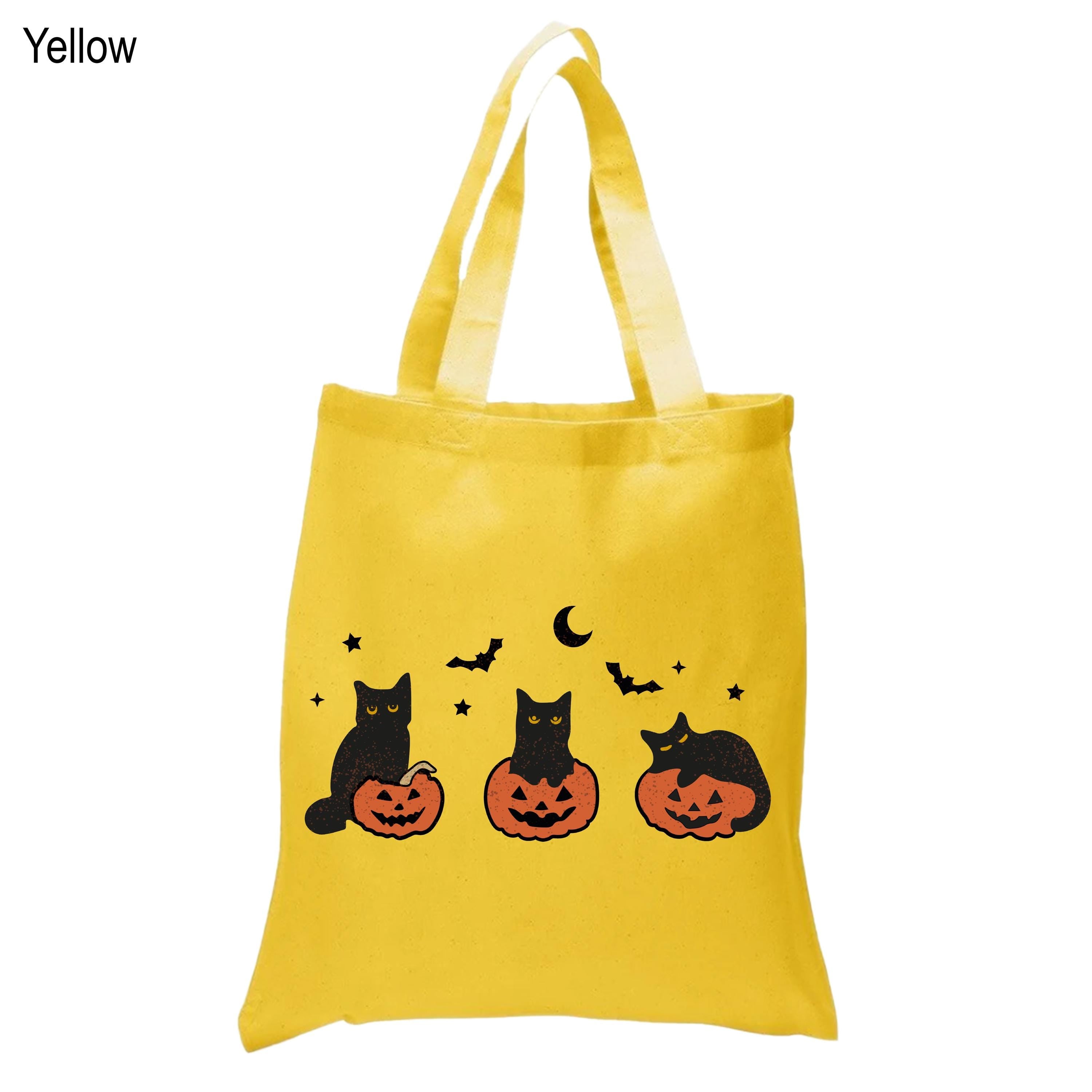 Halloween Black Cat Tote Bag, Black Cat Canvas Bag, Trick or Treat Bag, Durable Canvas Bag, Halloween Pumpkin Tote Bag, For Cat Lovers