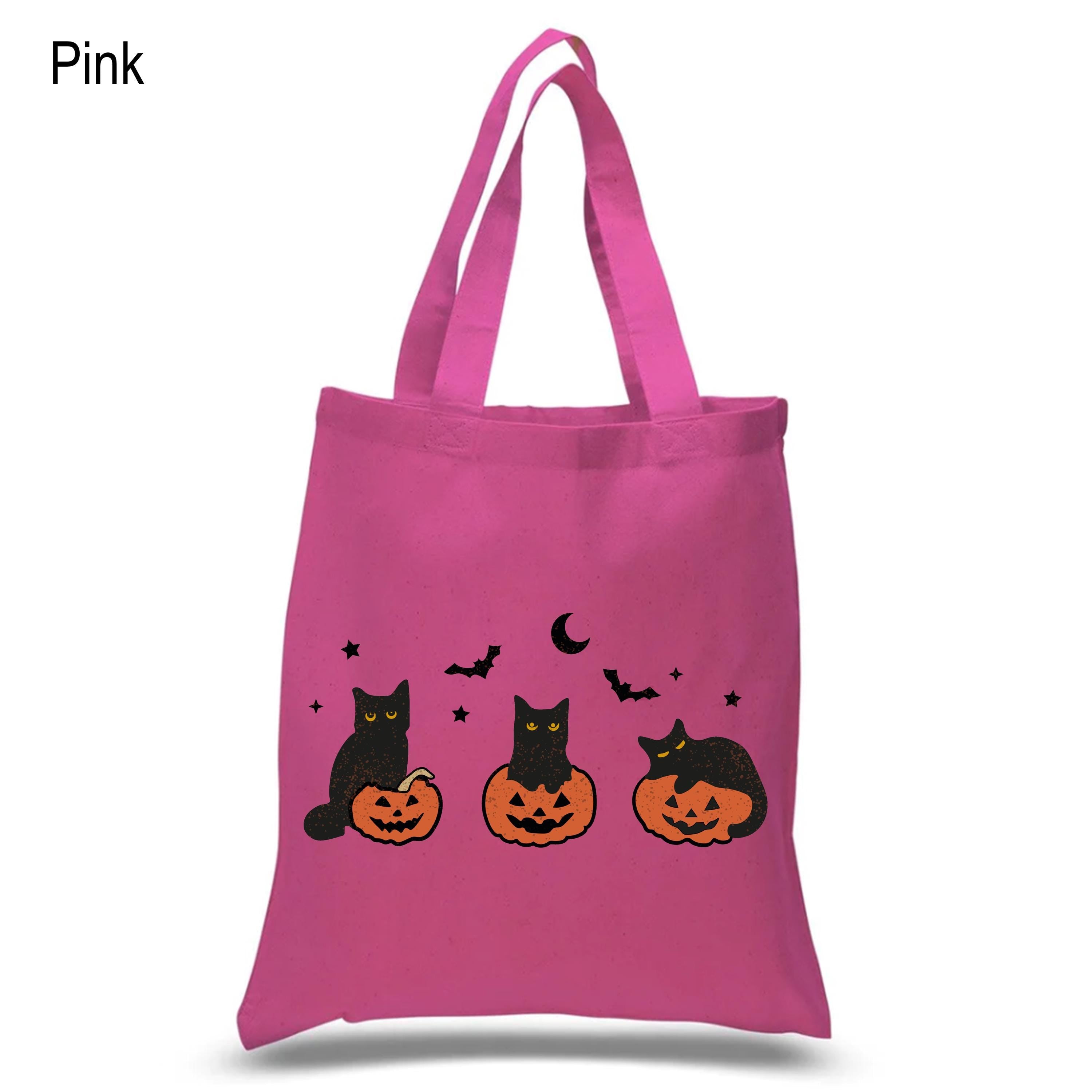 Halloween Black Cat Tote Bag, Black Cat Canvas Bag, Trick or Treat Bag, Durable Canvas Bag, Halloween Pumpkin Tote Bag, For Cat Lovers