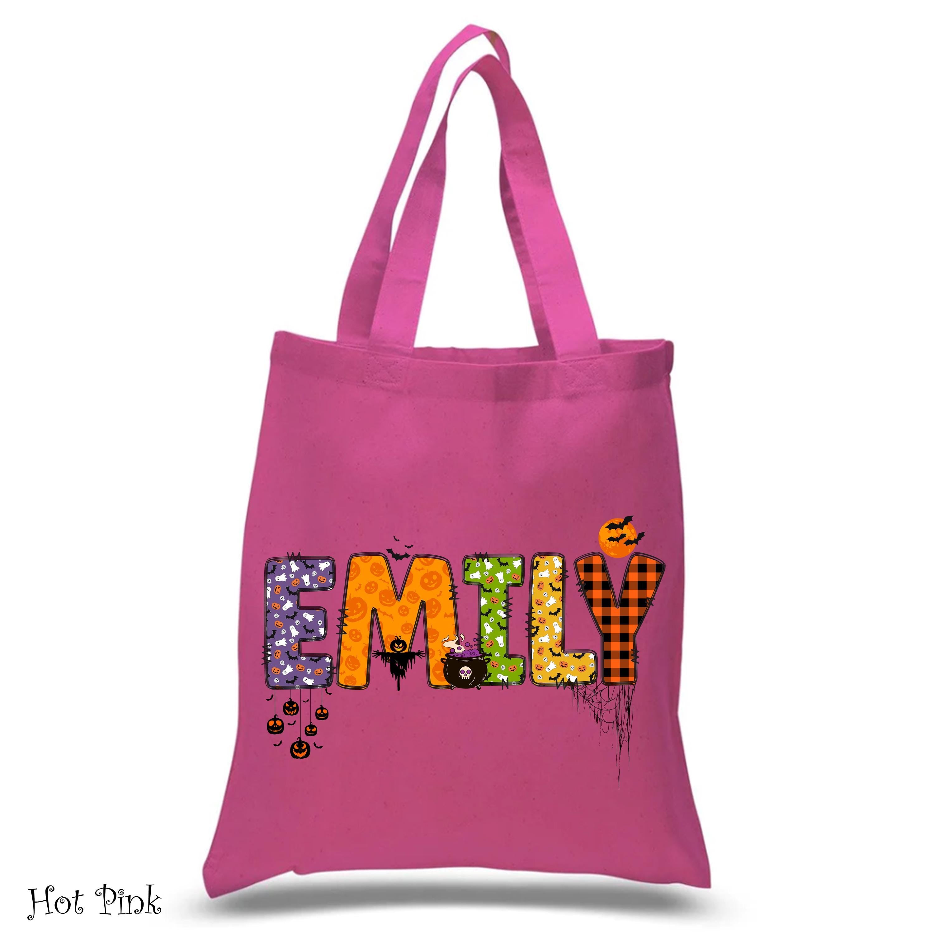 Custom Name Halloween Tote Bag, Trick Or Treat Tote Bag,Customized Pumpkin Witch ScarecrowTote Bag, Spooky Custom Shopping Cotton Tote Bag