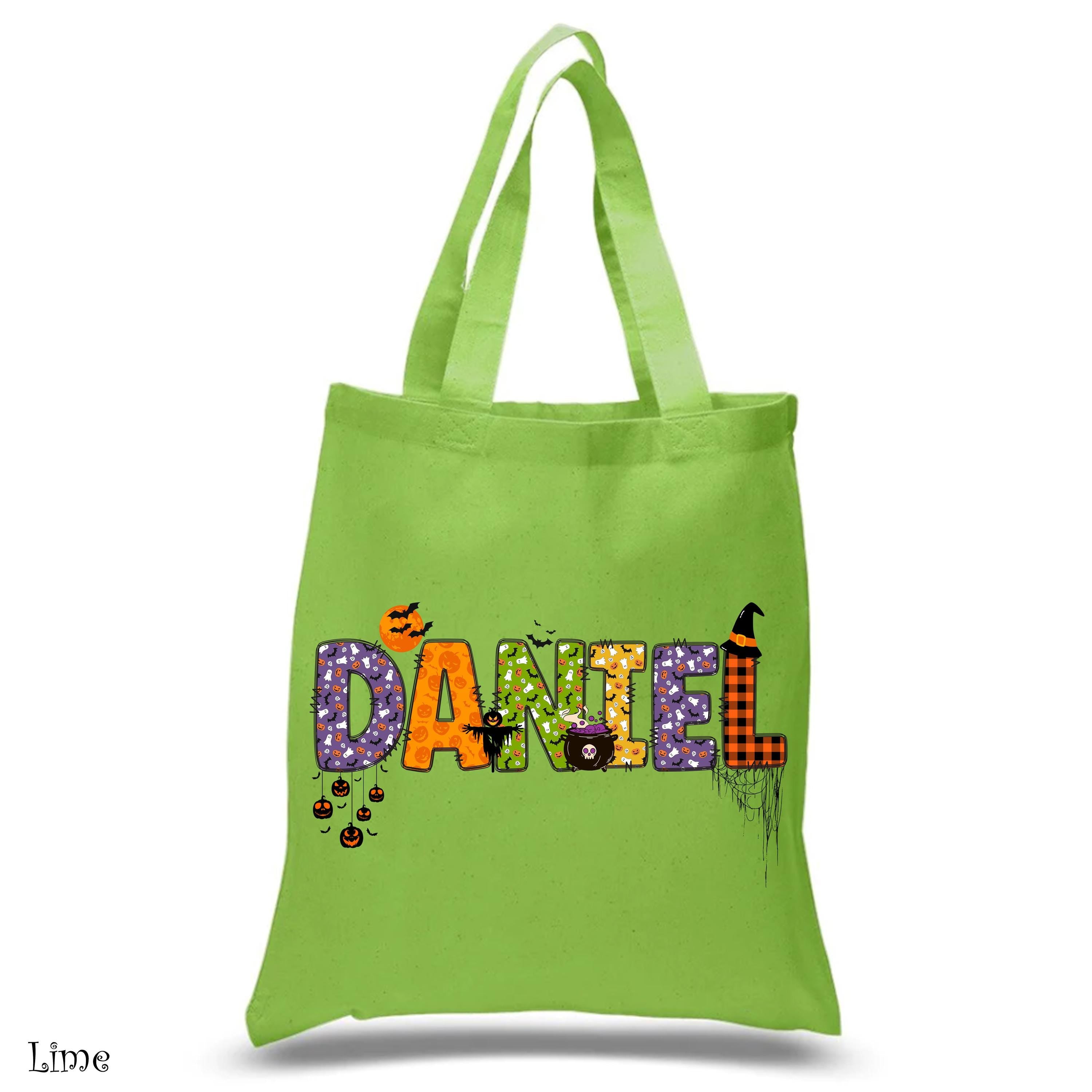 Custom Name Halloween Tote Bag, Trick Or Treat Tote Bag,Customized Pumpkin Witch ScarecrowTote Bag, Spooky Custom Shopping Cotton Tote Bag