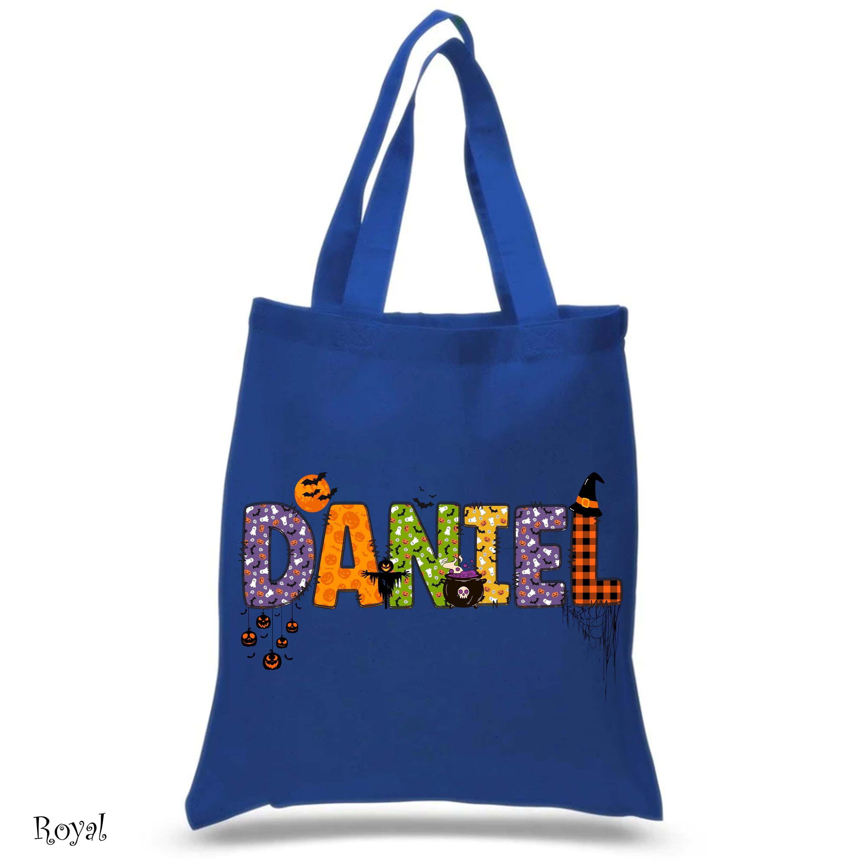 Custom Name Halloween Tote Bag, Trick Or Treat Tote Bag,Customized Pumpkin Witch ScarecrowTote Bag, Spooky Custom Shopping Cotton Tote Bag