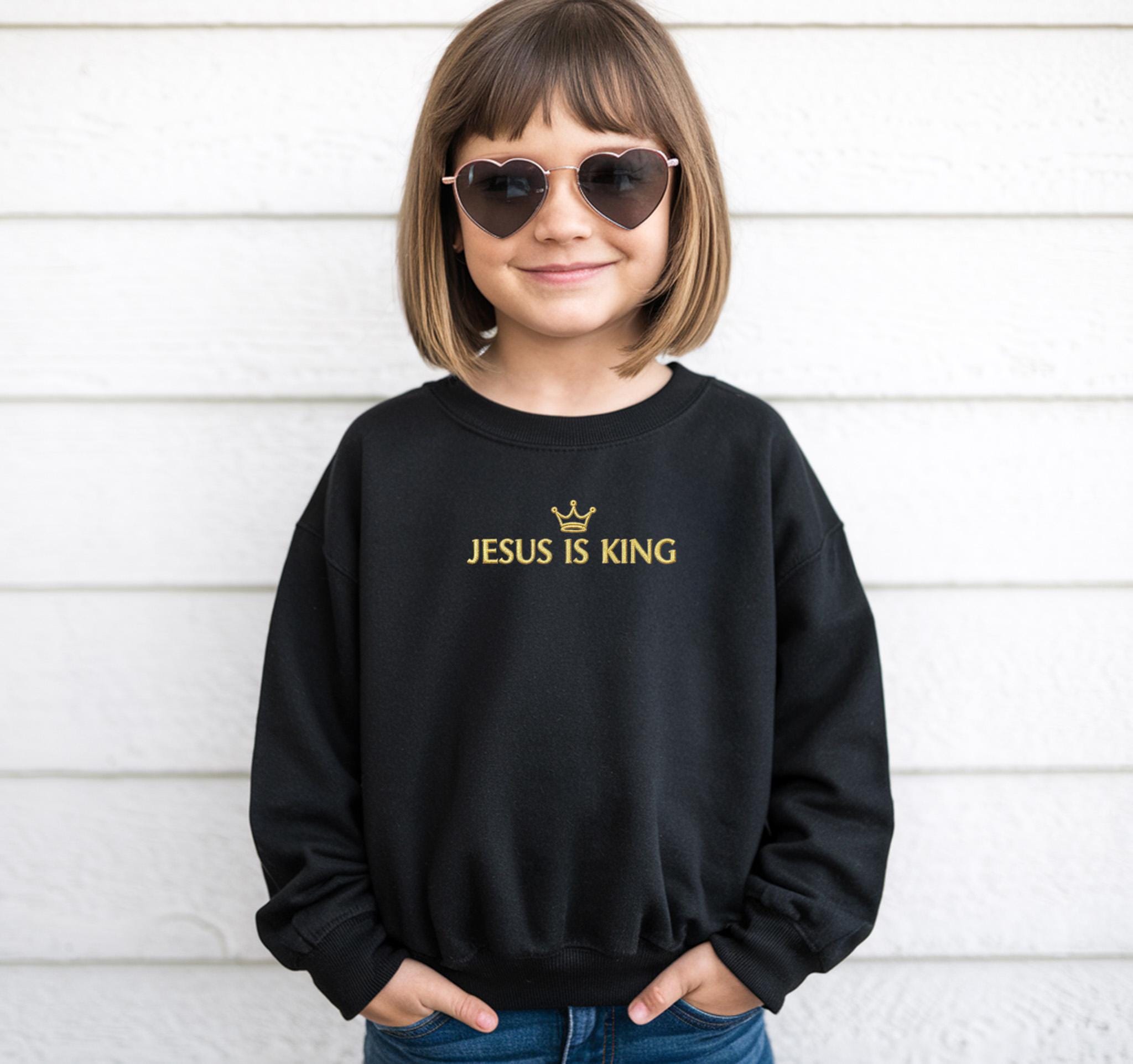 Embroidered Jesus Is King Sweatshirt, Christian Hoodie,Church Apparel,Religious Friend Gift, Christian Gift,Embroidery Faith-Based Apparel
