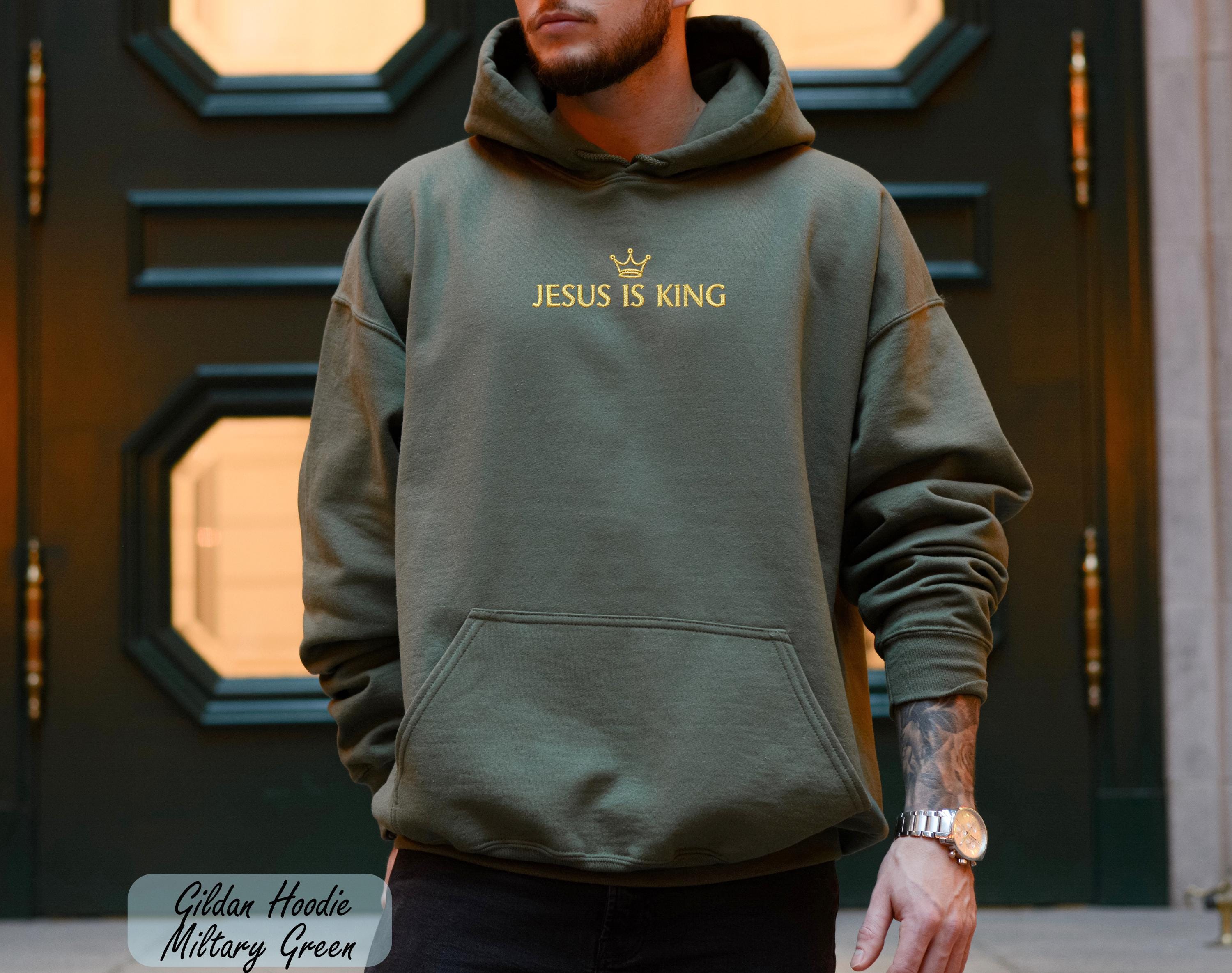 Embroidered Jesus Is King Sweatshirt, Christian Hoodie,Church Apparel,Religious Friend Gift, Christian Gift,Embroidery Faith-Based Apparel