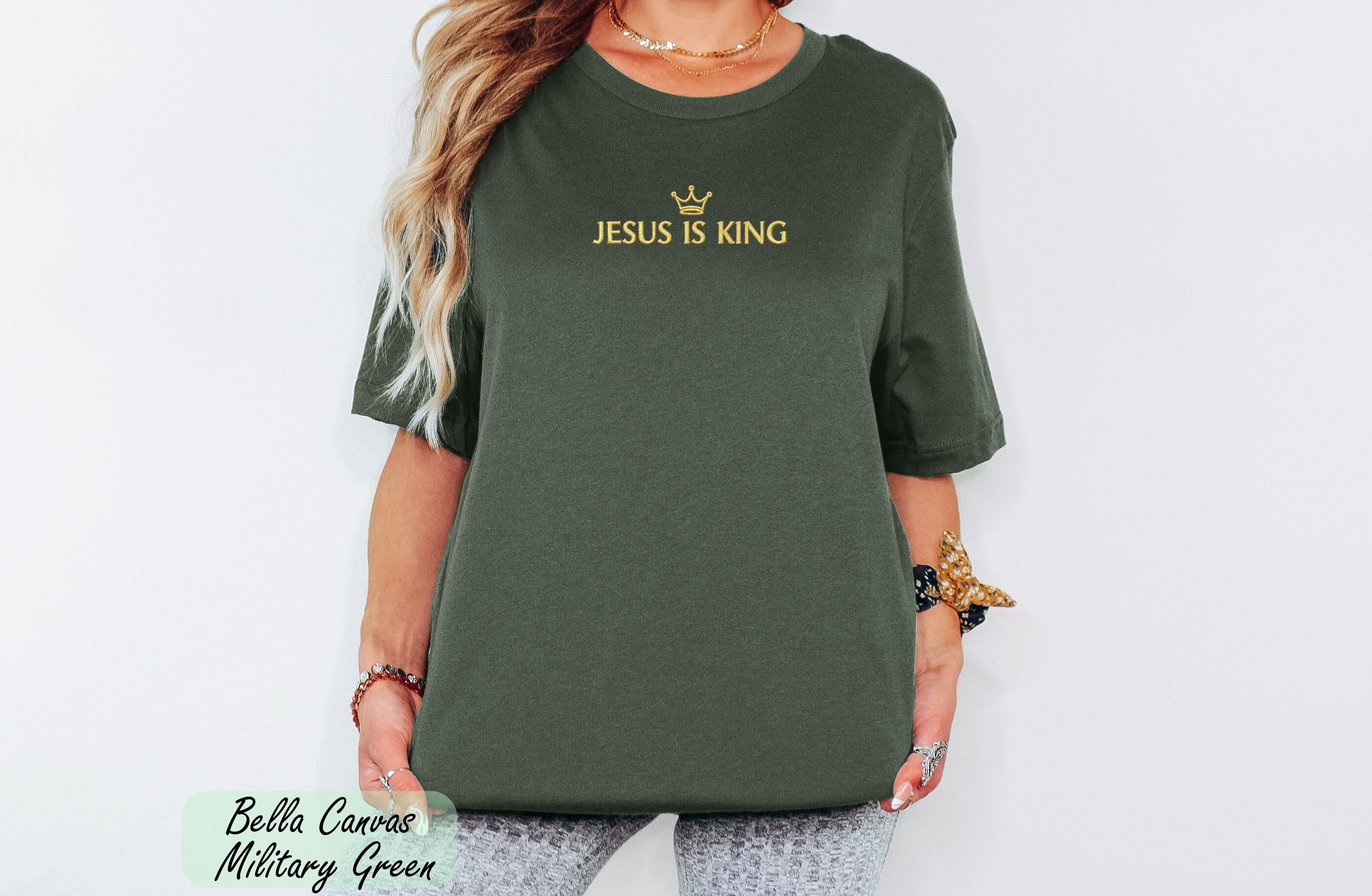 Comfort Colors Embroidered Jesus is King Shirt, Christian Clothing, Faith Apparel, Embroidered Christian Shirts, Embroidered Jesus Shirts