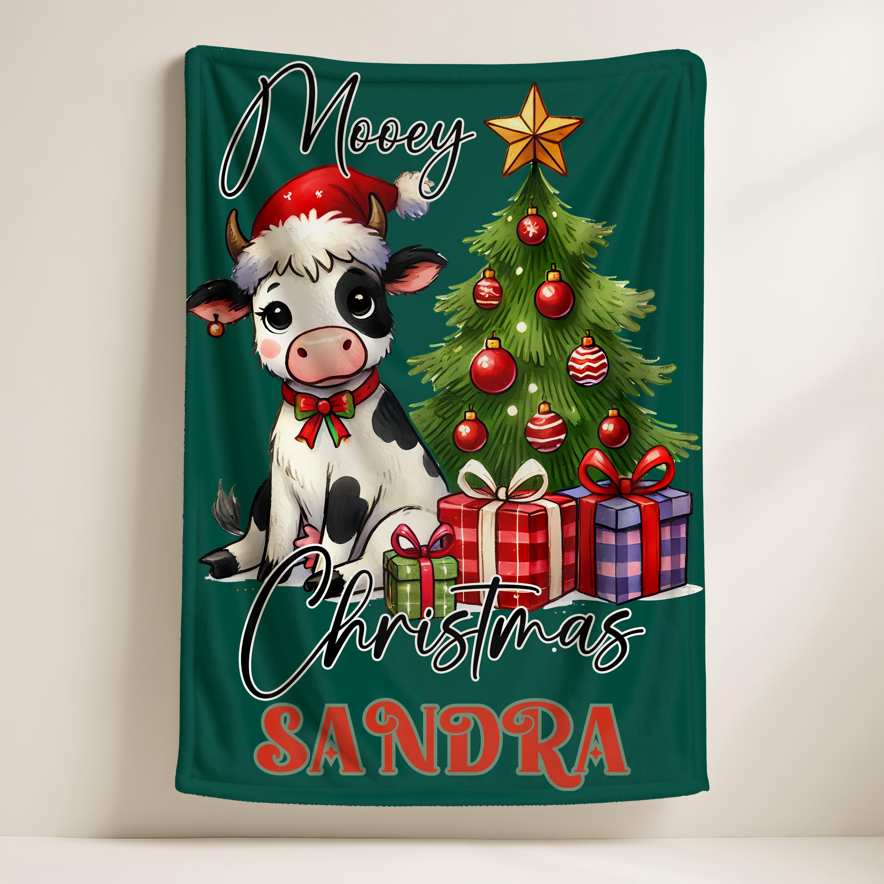 Christmas Mooey Blanket,Farmhouse Holiday Decor,Cows Lover Gift,Cow Christmas Quilted Blanket,Cozy Farmhouse Xmas Quilt,Farm Animal Throw