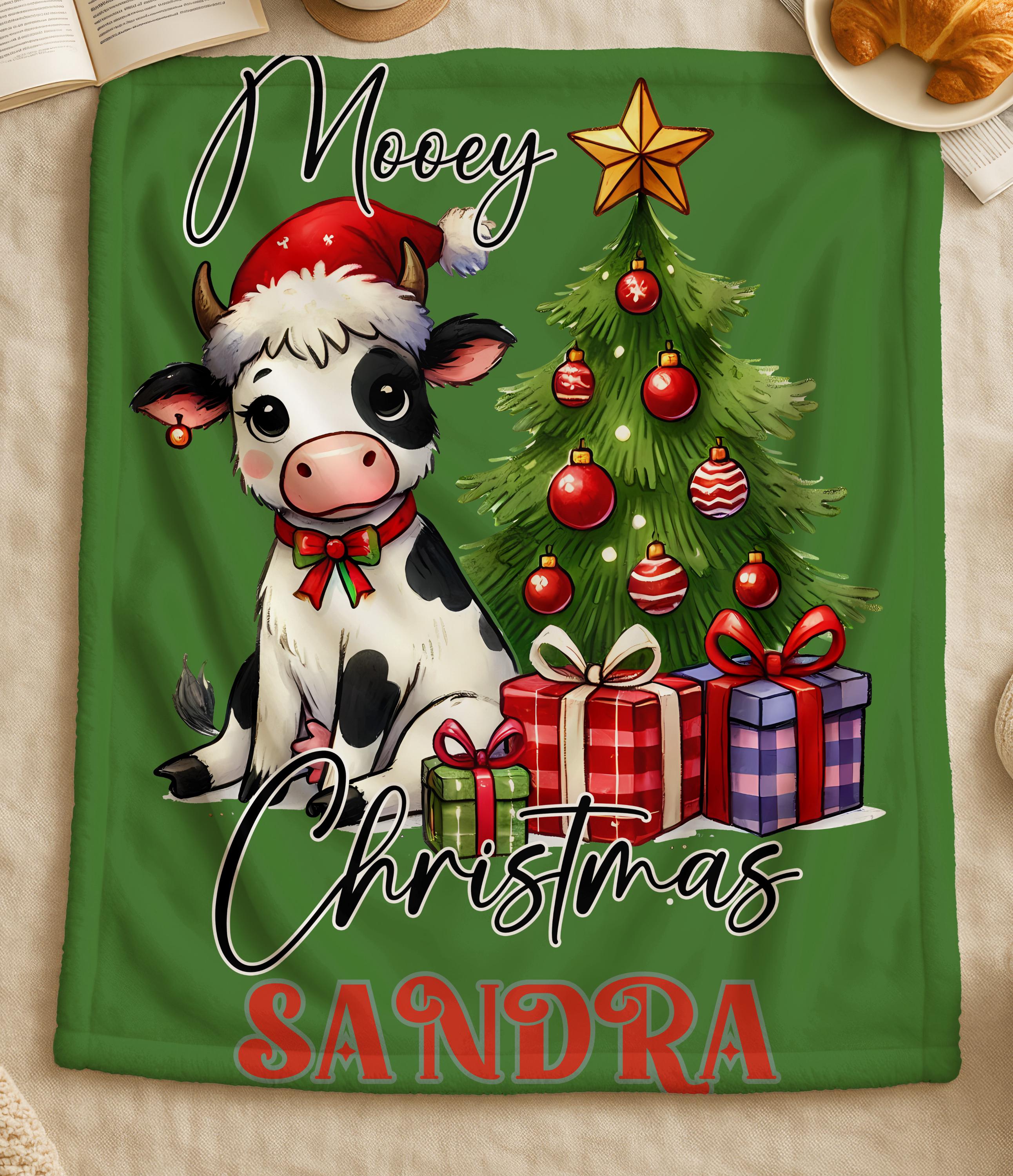 Christmas Mooey Blanket,Farmhouse Holiday Decor,Cows Lover Gift,Cow Christmas Quilted Blanket,Cozy Farmhouse Xmas Quilt,Farm Animal Throw