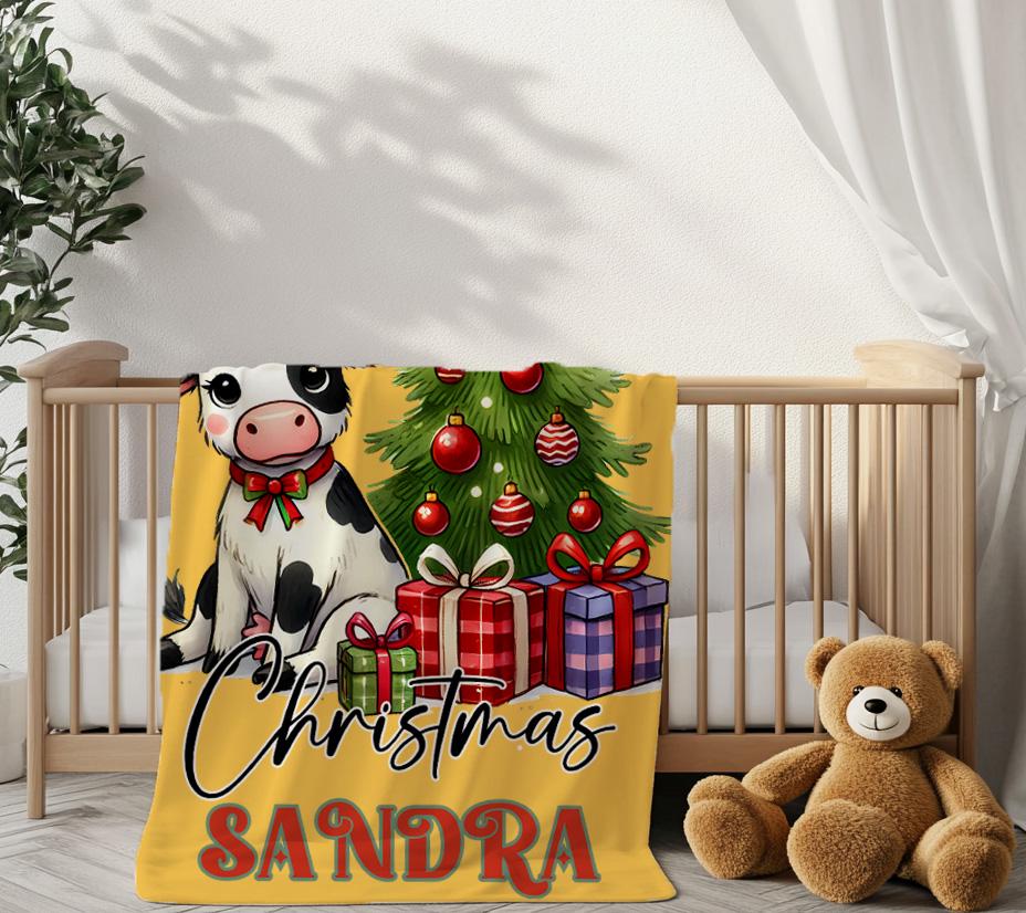 Christmas Mooey Blanket,Farmhouse Holiday Decor,Cows Lover Gift,Cow Christmas Quilted Blanket,Cozy Farmhouse Xmas Quilt,Farm Animal Throw
