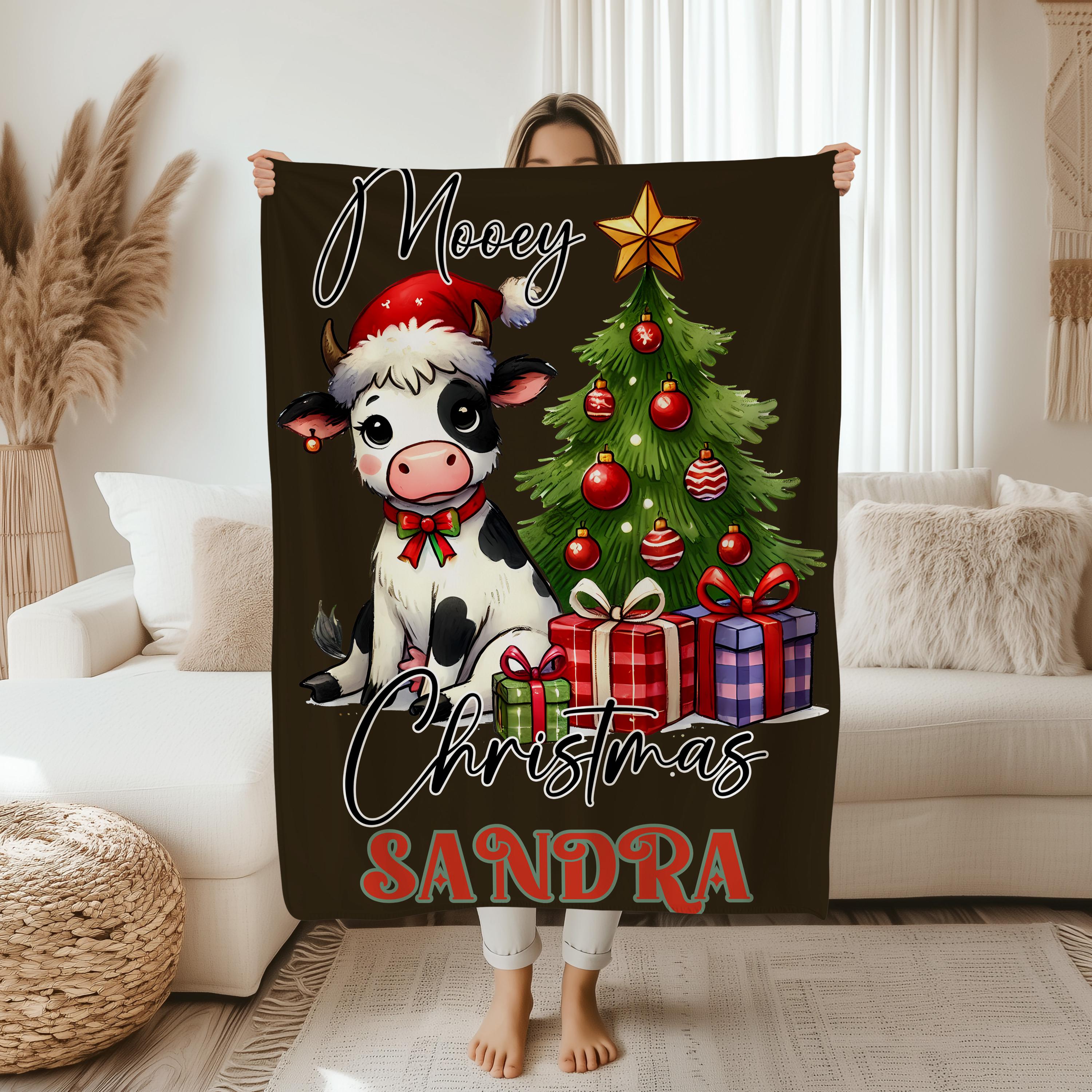 Christmas Mooey Blanket,Farmhouse Holiday Decor,Cows Lover Gift,Cow Christmas Quilted Blanket,Cozy Farmhouse Xmas Quilt,Farm Animal Throw
