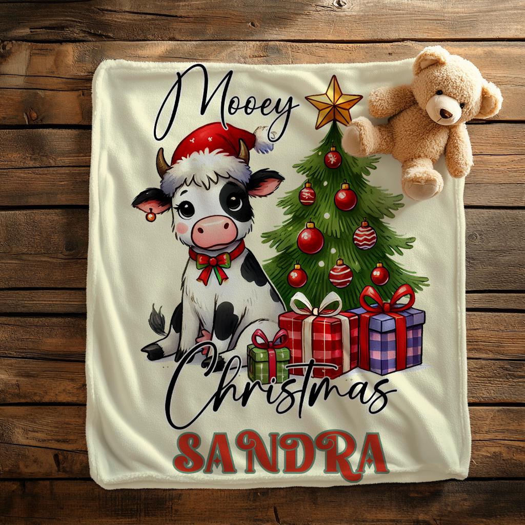Christmas Mooey Blanket,Farmhouse Holiday Decor,Cows Lover Gift,Cow Christmas Quilted Blanket,Cozy Farmhouse Xmas Quilt,Farm Animal Throw