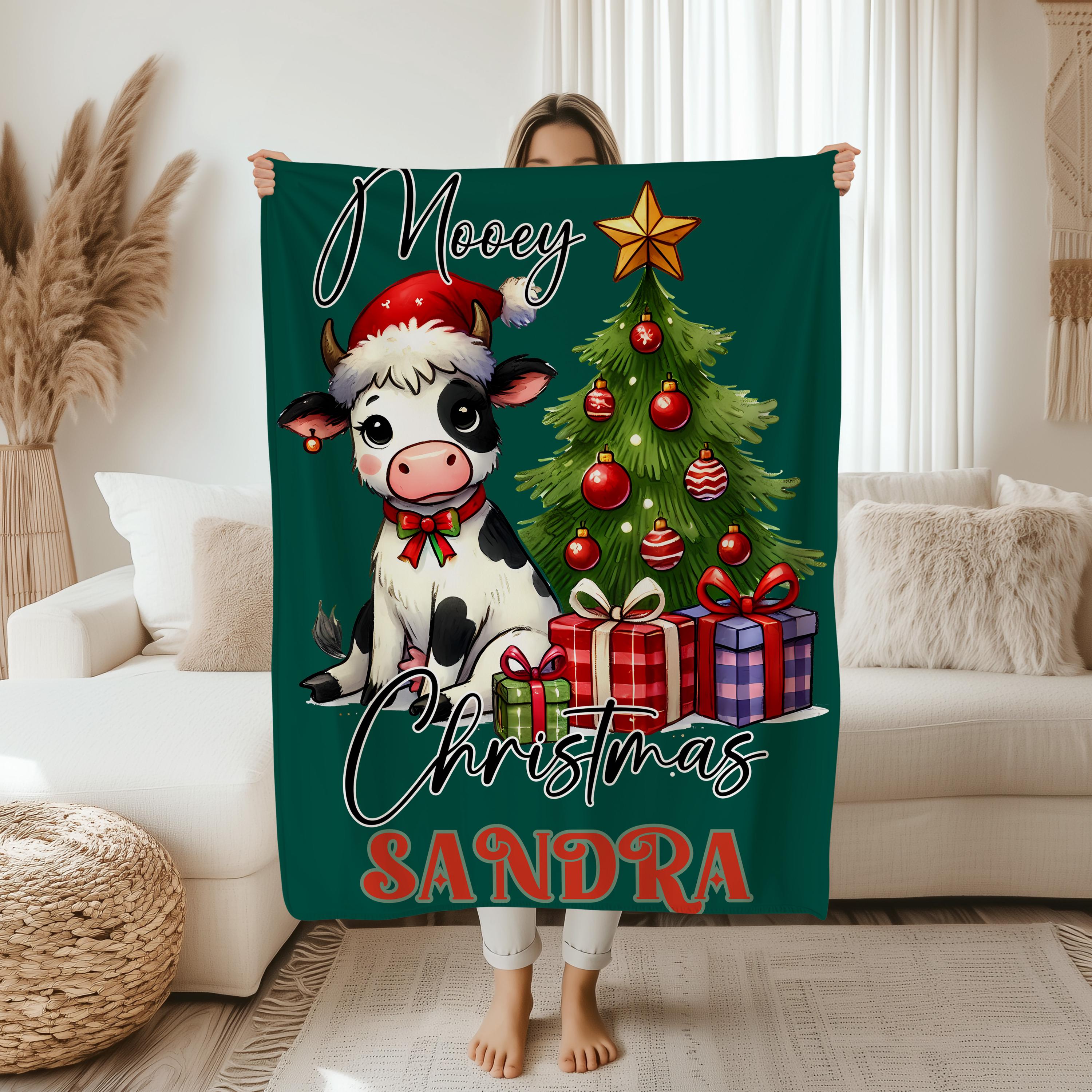Christmas Mooey Blanket,Farmhouse Holiday Decor,Cows Lover Gift,Cow Christmas Quilted Blanket,Cozy Farmhouse Xmas Quilt,Farm Animal Throw