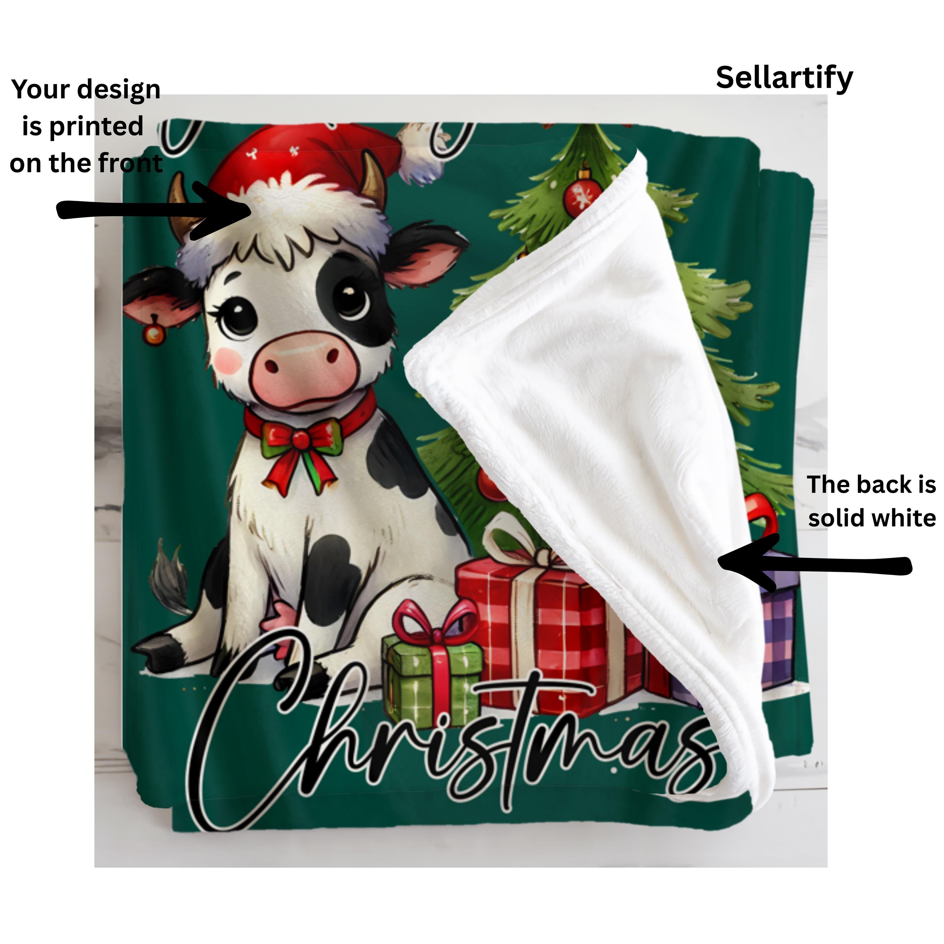 Christmas Mooey Blanket,Farmhouse Holiday Decor,Cows Lover Gift,Cow Christmas Quilted Blanket,Cozy Farmhouse Xmas Quilt,Farm Animal Throw