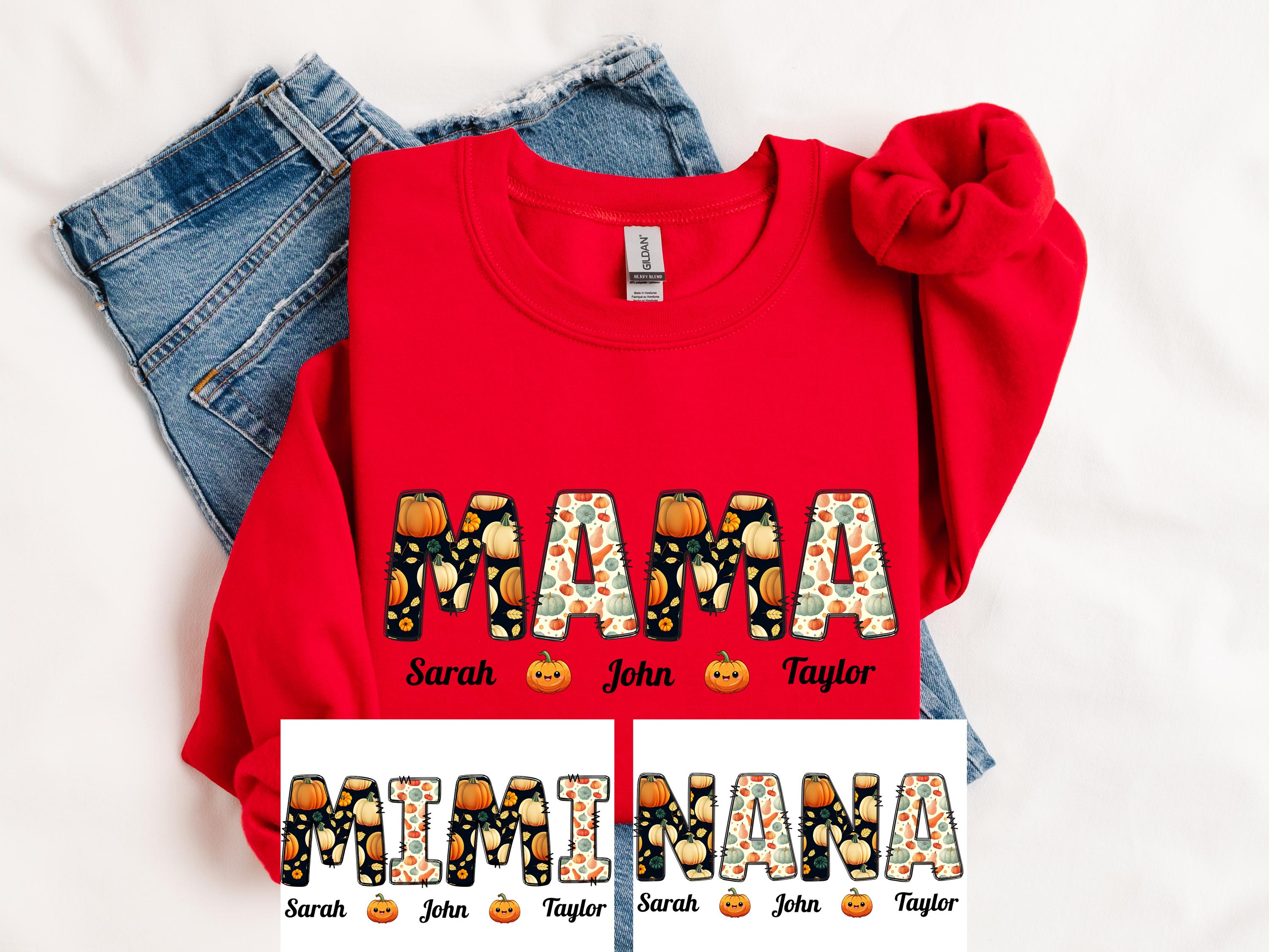 Custom Halloween Mama With Kids Name Sweatshirt, Halloween Personalized Shirt, Halloween Mimi Nana Shirt, Halloween Children Name Tees