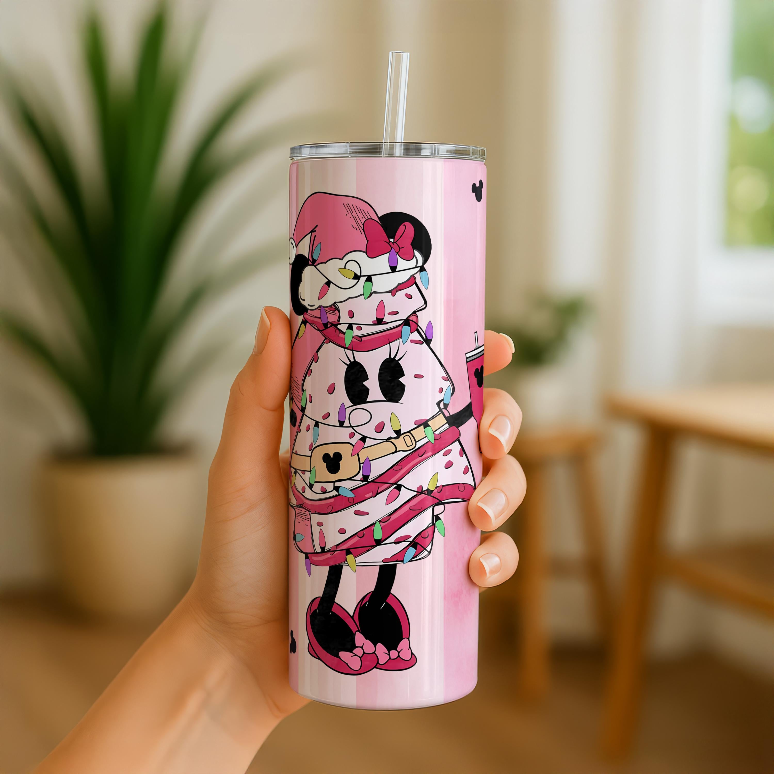 Pink Christmas Tree Cake 20 0z Skinny Tumbler, Christmas Snack Cake Tumbler, Pink Christmas Cup, Christmas Gift, Insulated Tumbler Gifts