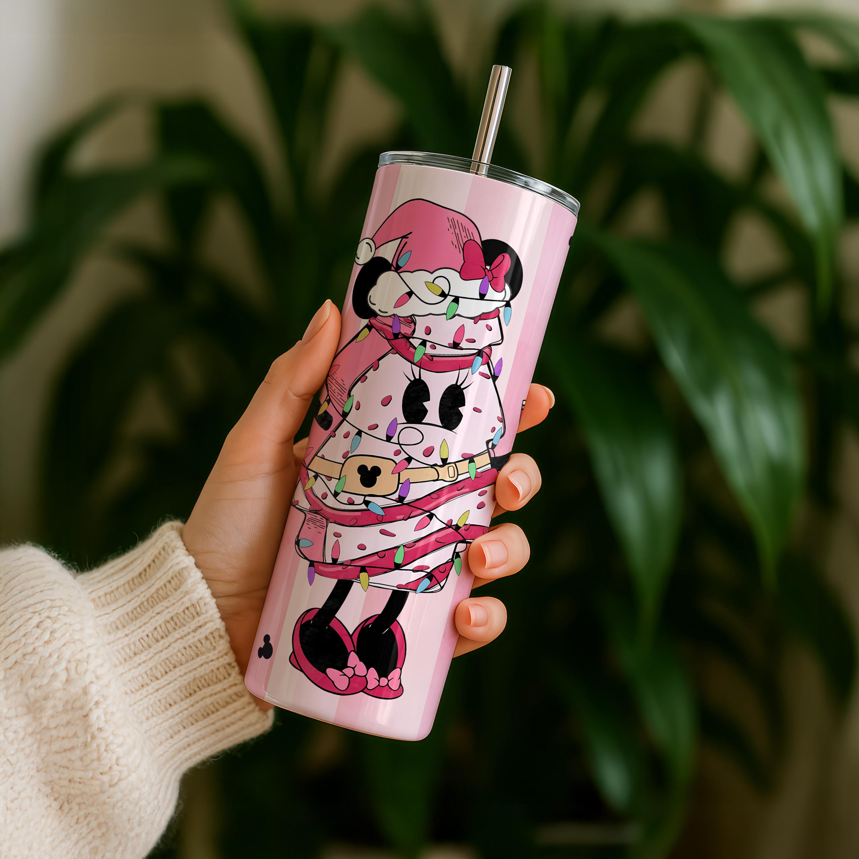 Pink Christmas Tree Cake 20 0z Skinny Tumbler, Christmas Snack Cake Tumbler, Pink Christmas Cup, Christmas Gift, Insulated Tumbler Gifts