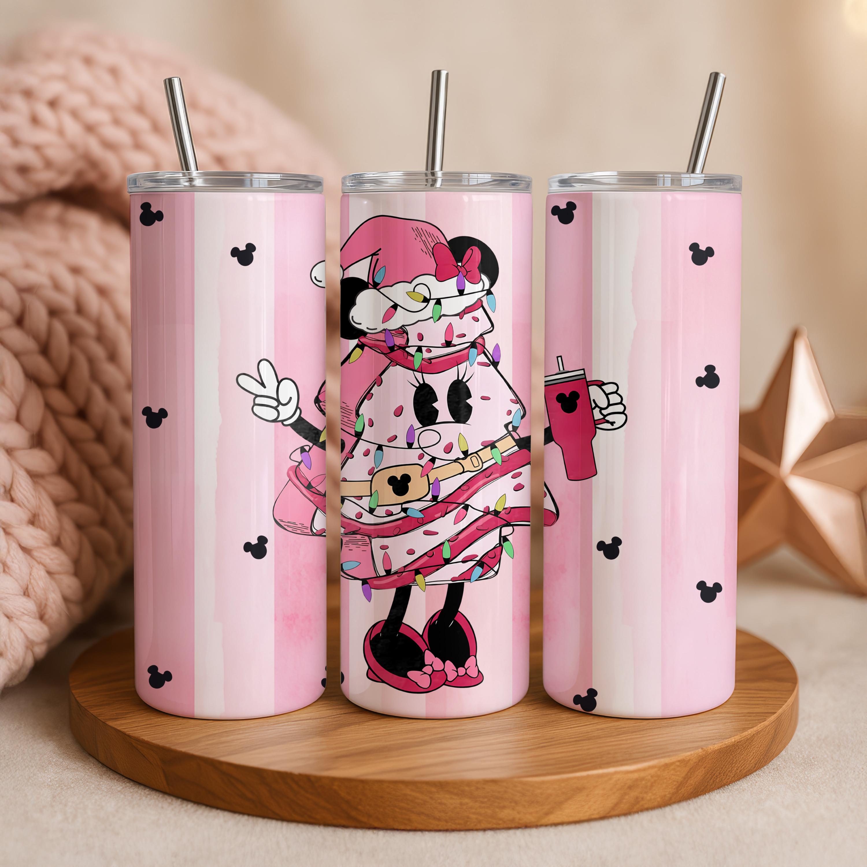 Pink Christmas Tree Cake 20 0z Skinny Tumbler, Christmas Snack Cake Tumbler, Pink Christmas Cup, Christmas Gift, Insulated Tumbler Gifts