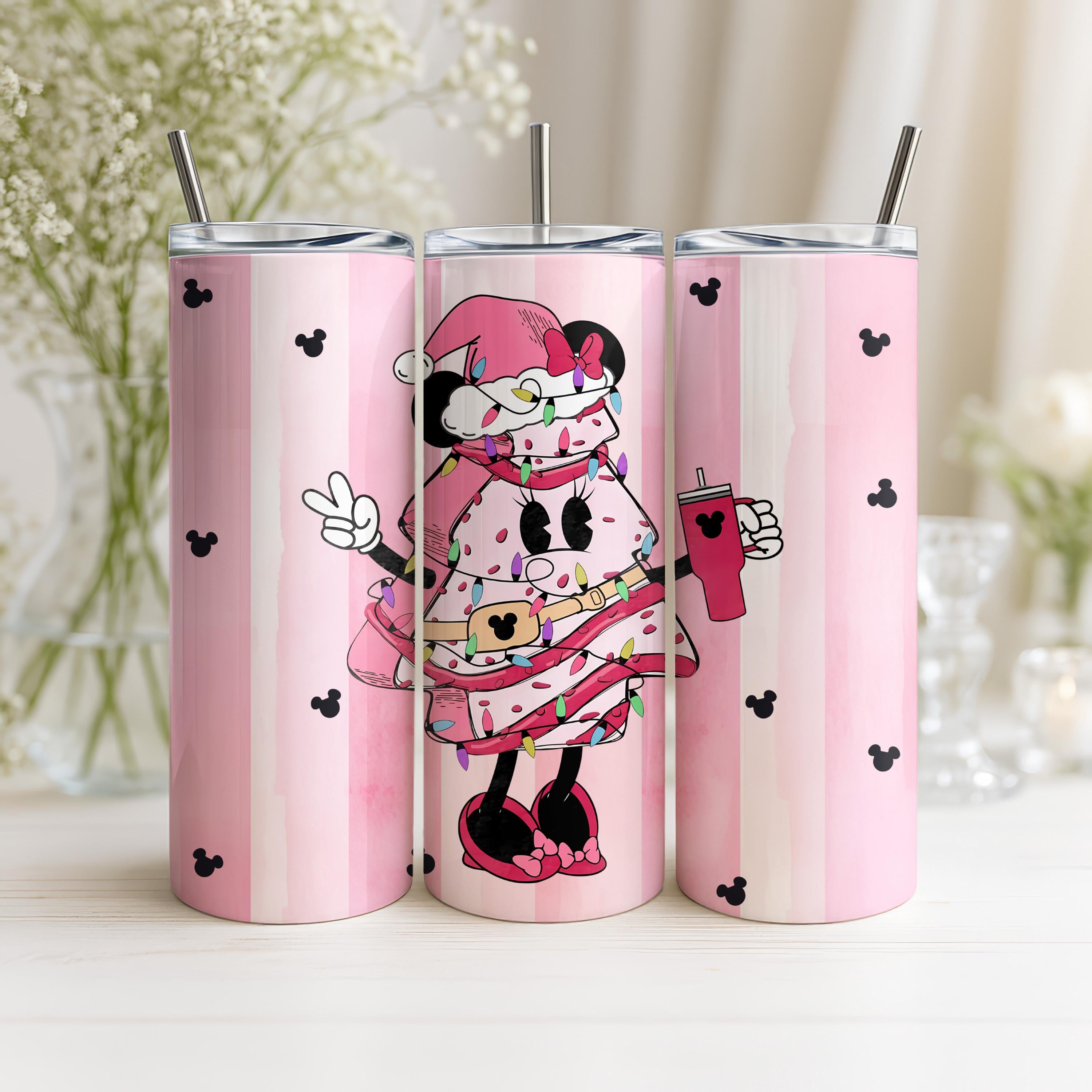 Pink Christmas Tree Cake 20 0z Skinny Tumbler, Christmas Snack Cake Tumbler, Pink Christmas Cup, Christmas Gift, Insulated Tumbler Gifts