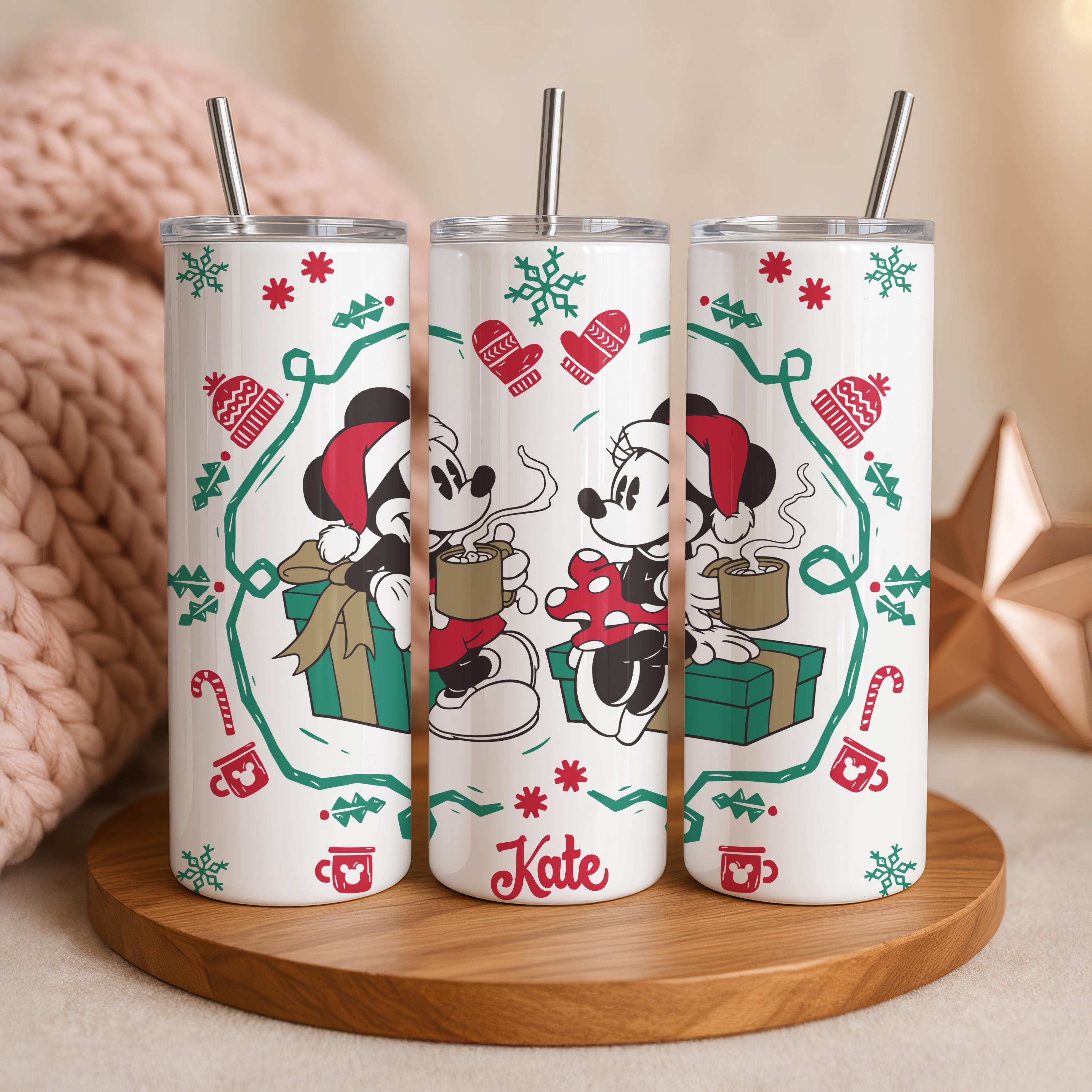 Customized Mickey and  Minnie Mouse Hot Cocoa Tumbler, Christmas Couple Gifts, Disney Christmas 20 oz Tumbler Cup, Xmas Couple Tumbler Gifts