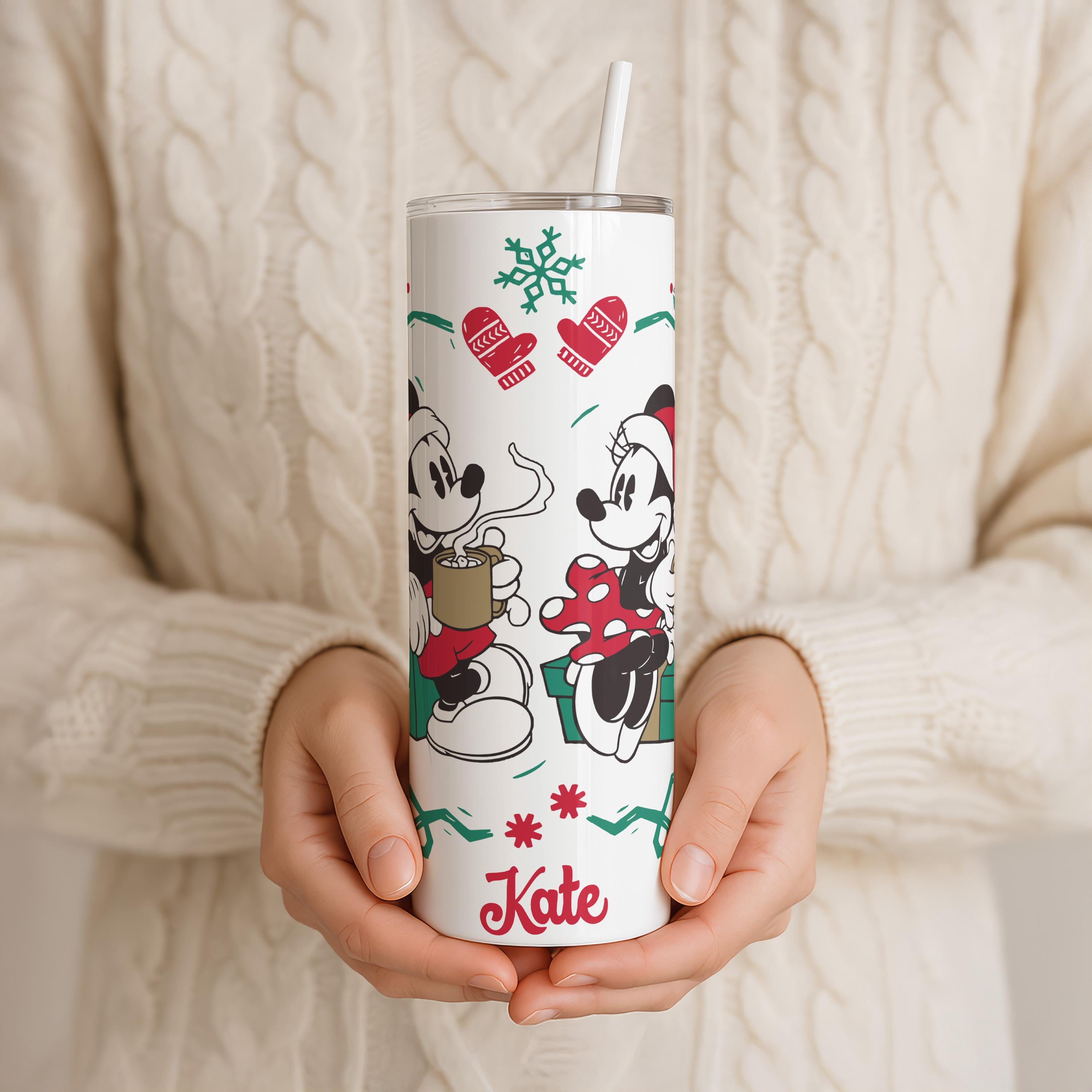 Customized Mickey and  Minnie Mouse Hot Cocoa Tumbler, Christmas Couple Gifts, Disney Christmas 20 oz Tumbler Cup, Xmas Couple Tumbler Gifts