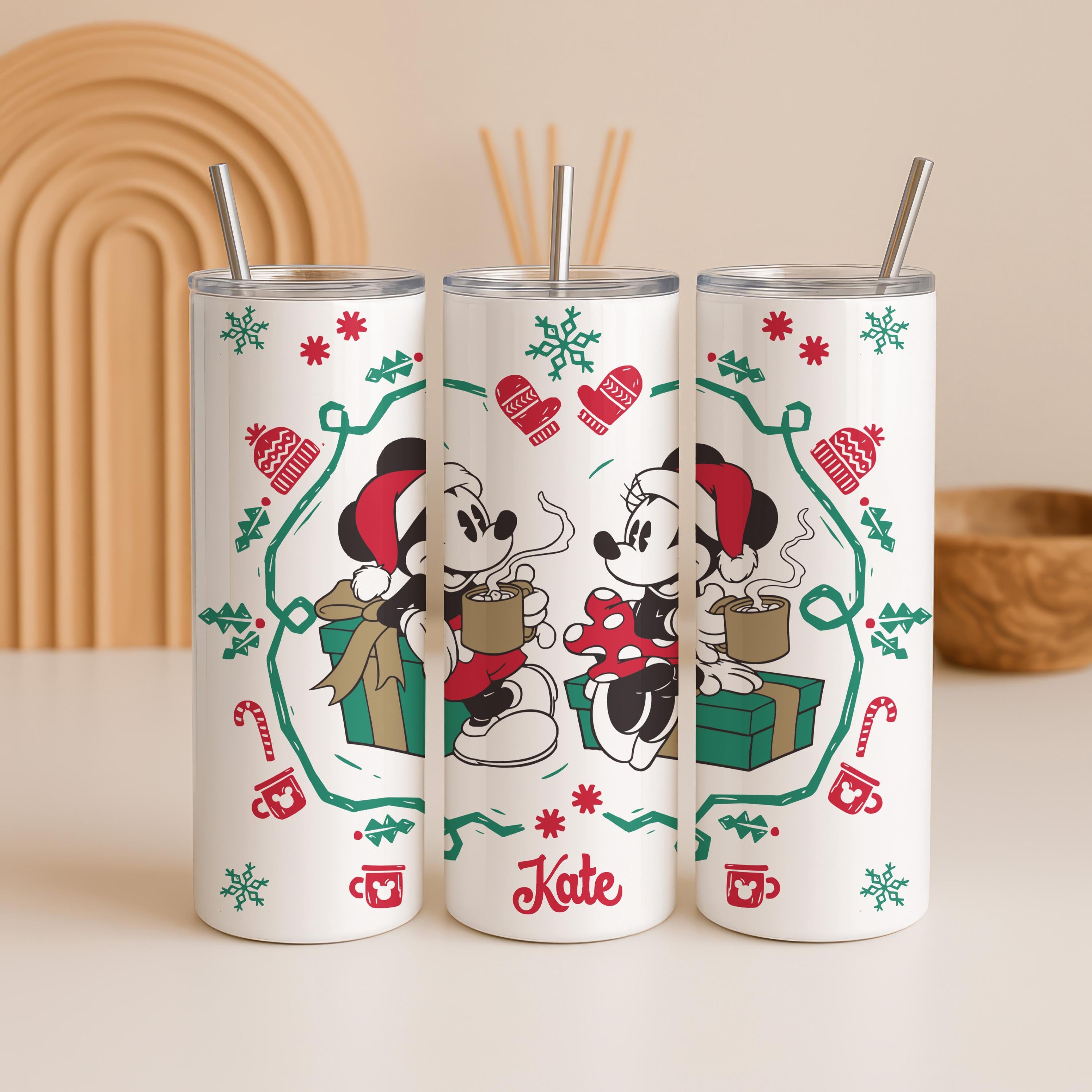 Customized Mickey and  Minnie Mouse Hot Cocoa Tumbler, Christmas Couple Gifts, Disney Christmas 20 oz Tumbler Cup, Xmas Couple Tumbler Gifts