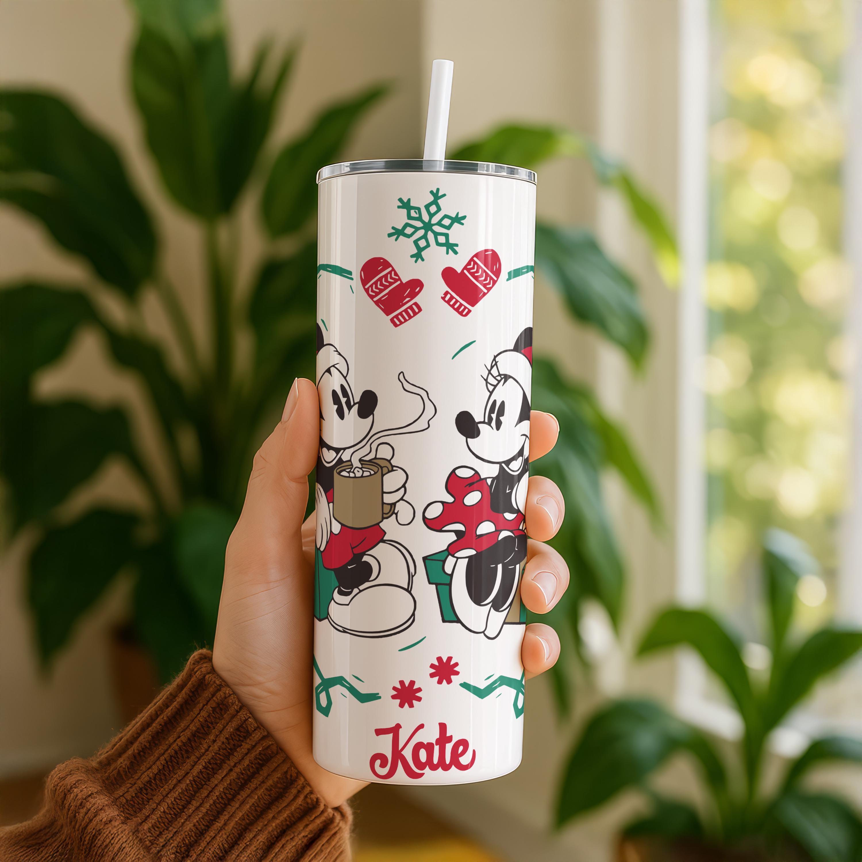 Customized Mickey and  Minnie Mouse Hot Cocoa Tumbler, Christmas Couple Gifts, Disney Christmas 20 oz Tumbler Cup, Xmas Couple Tumbler Gifts