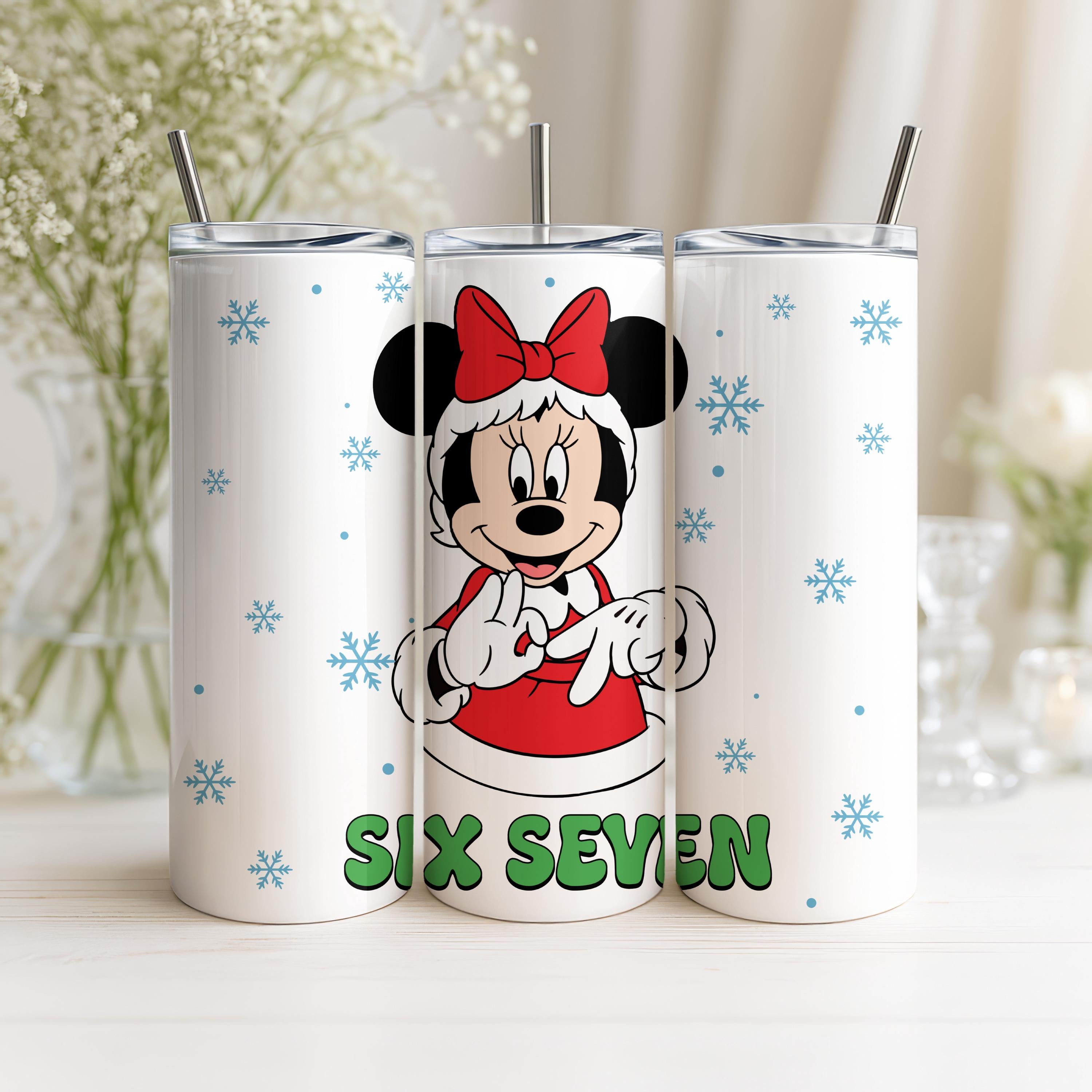 Funny Minnie Mouse Six Seven Meme Christmas 20oz Tumbler, Viral 6 7 Saying Disney Tumbler, Disney Six Seven Tumbler, Holiday Gift for Her