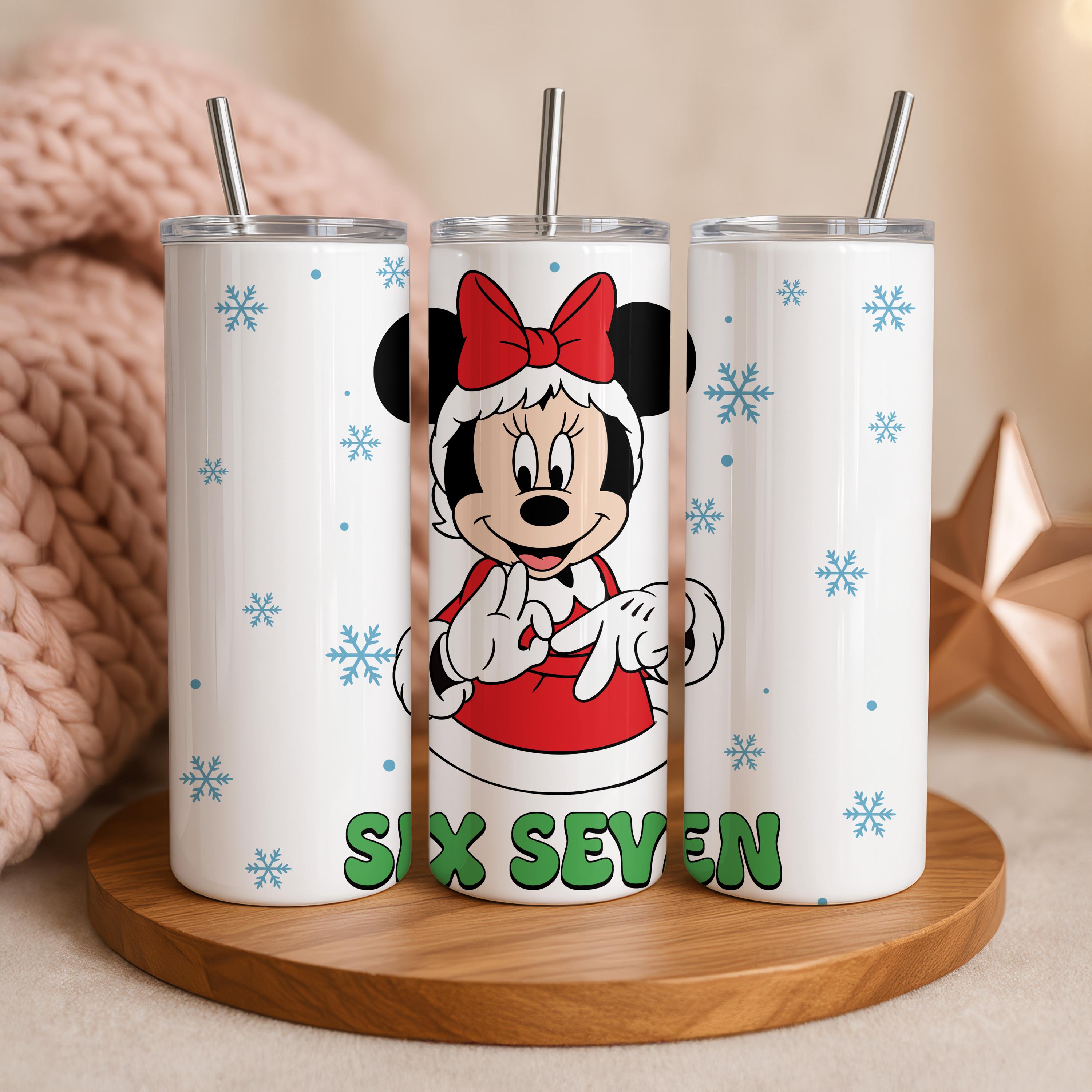 Funny Minnie Mouse Six Seven Meme Christmas 20oz Tumbler, Viral 6 7 Saying Disney Tumbler, Disney Six Seven Tumbler, Holiday Gift for Her