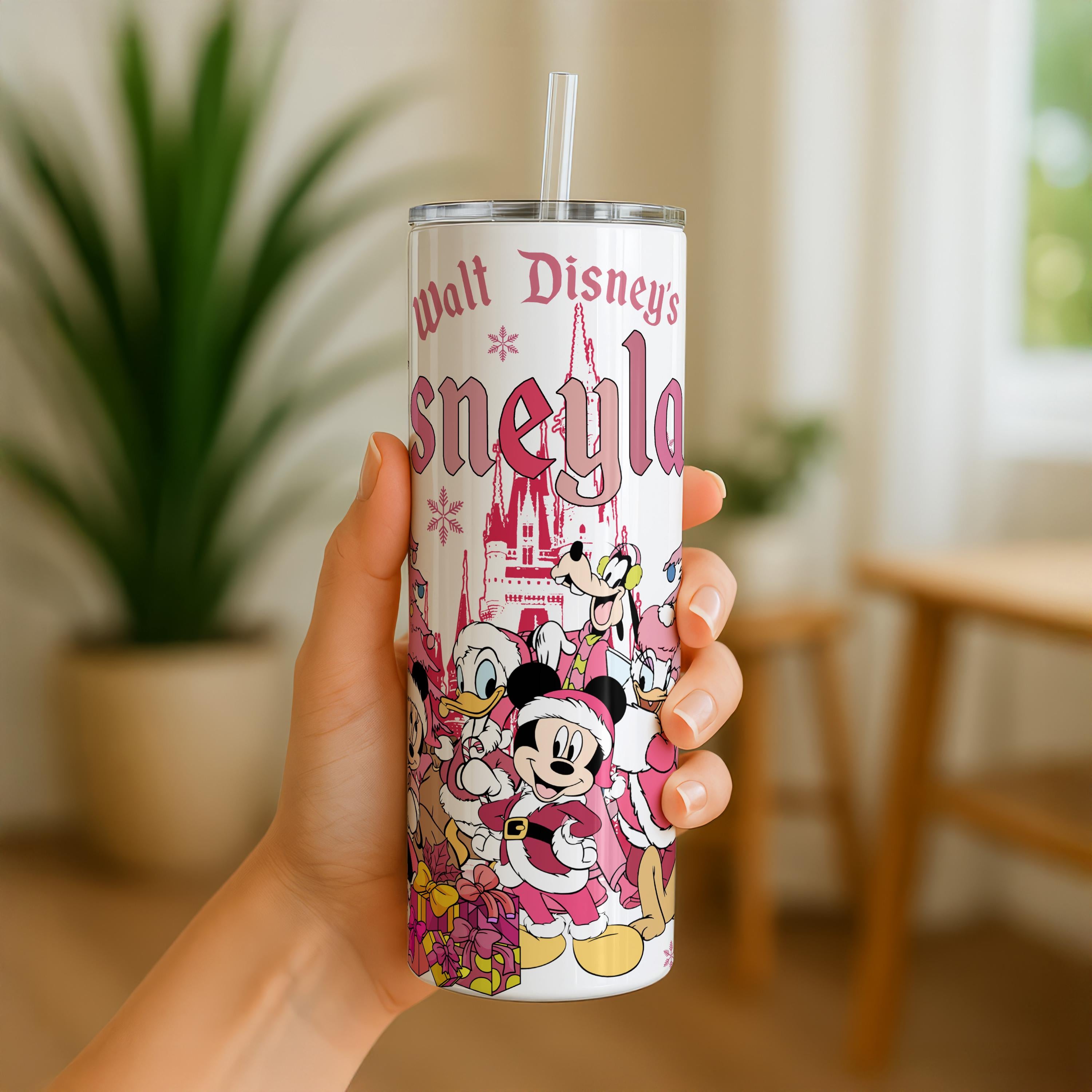 Walt Disney's Tumbler, Disneyland Tumbler, Mickey and Friends Pink Christmas Tumbler, Holiday Gifts, Disney Xmas Tumbler, Christmas Kid Gift