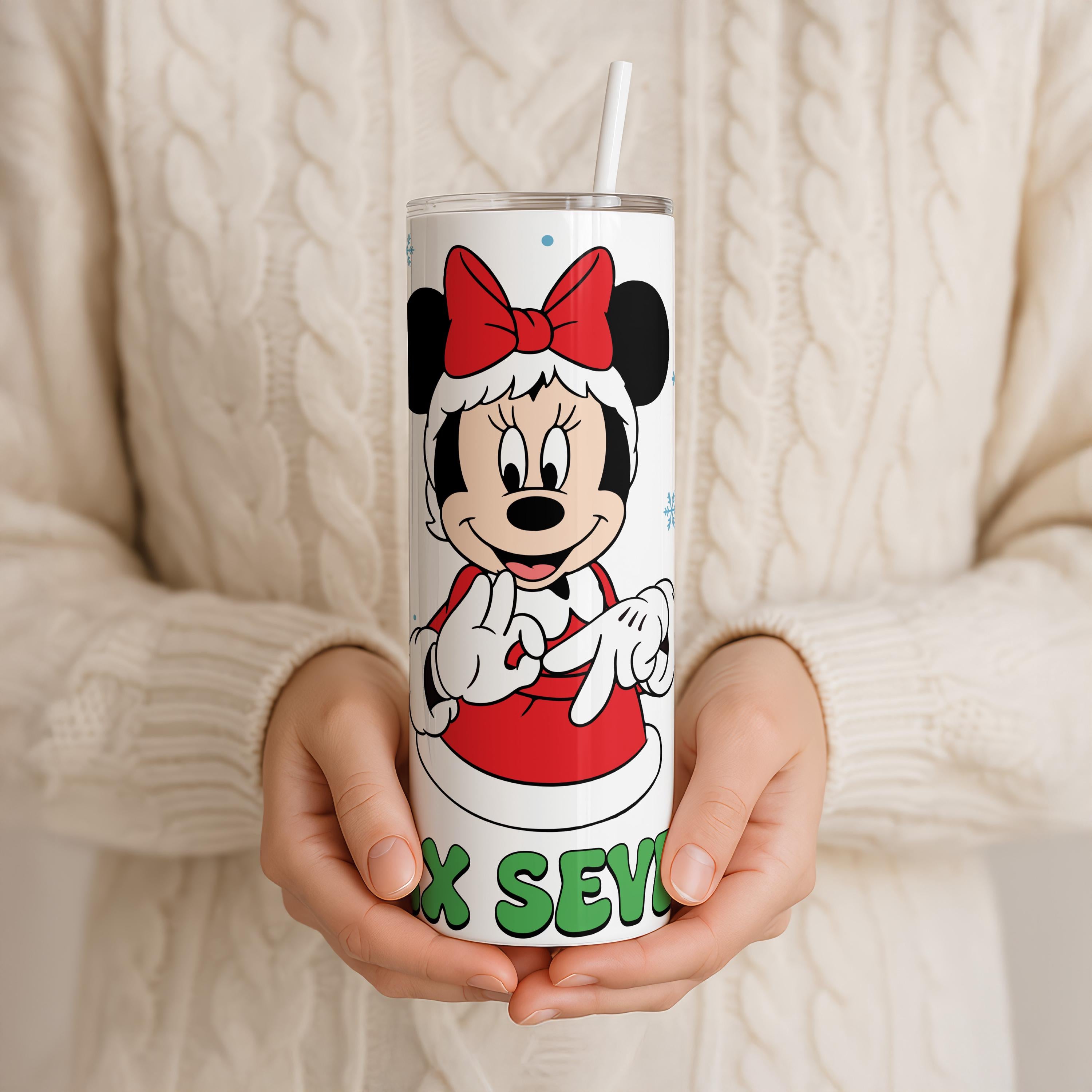 Funny Minnie Mouse Six Seven Meme Christmas 20oz Tumbler, Viral 6 7 Saying Disney Tumbler, Disney Six Seven Tumbler, Holiday Gift for Her